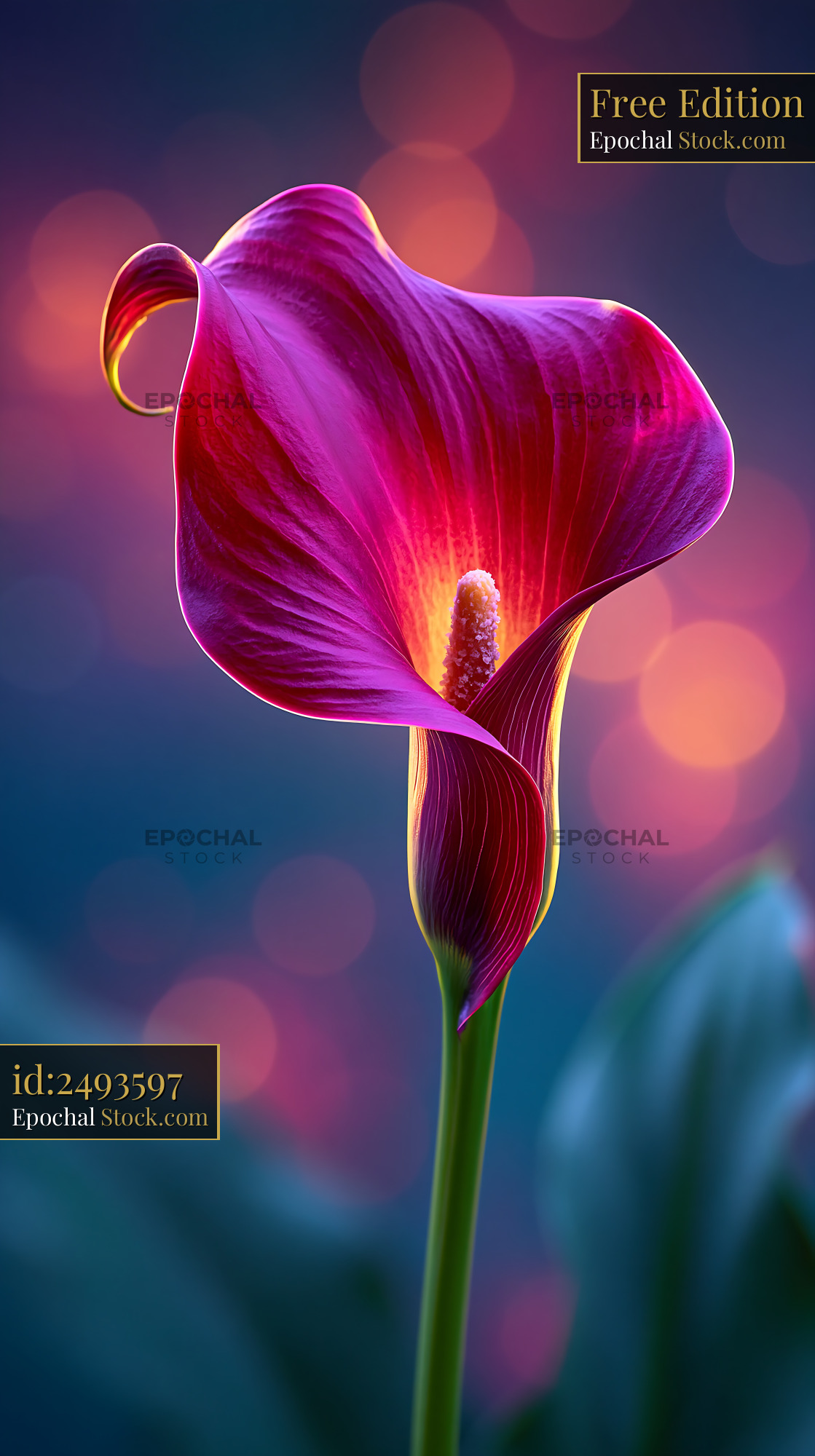Vibrant burgundy calla lily blooming against a dreamy bokeh background - stock photo