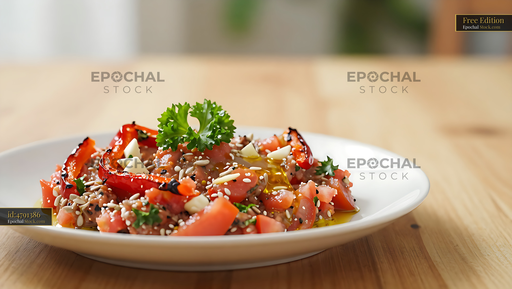 Bulgarian lyutenitsa spread salad with roasted peppers and seeds - stock photo