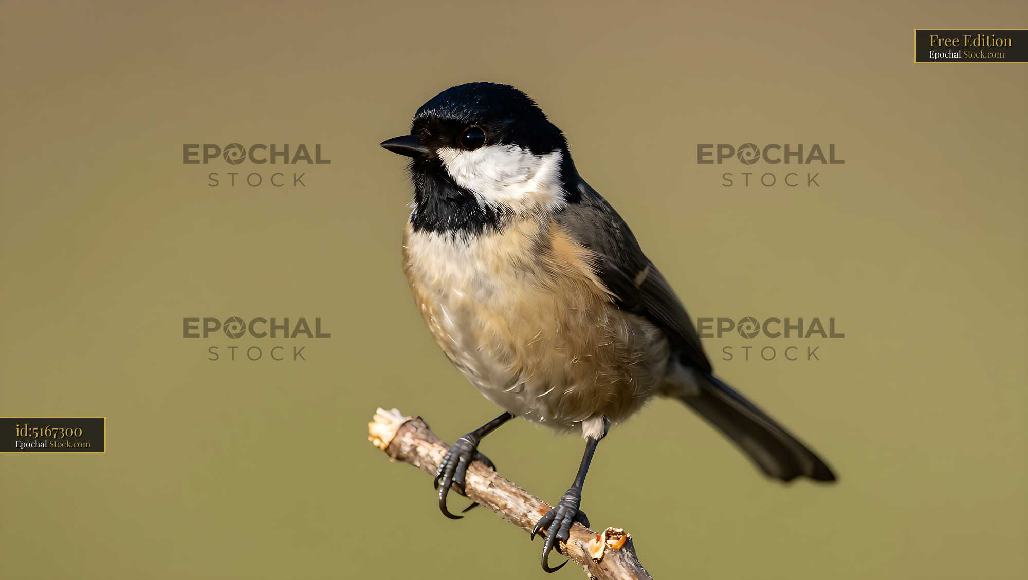 Marsh tit perching on a thin branch with a soft green background - stock photo
