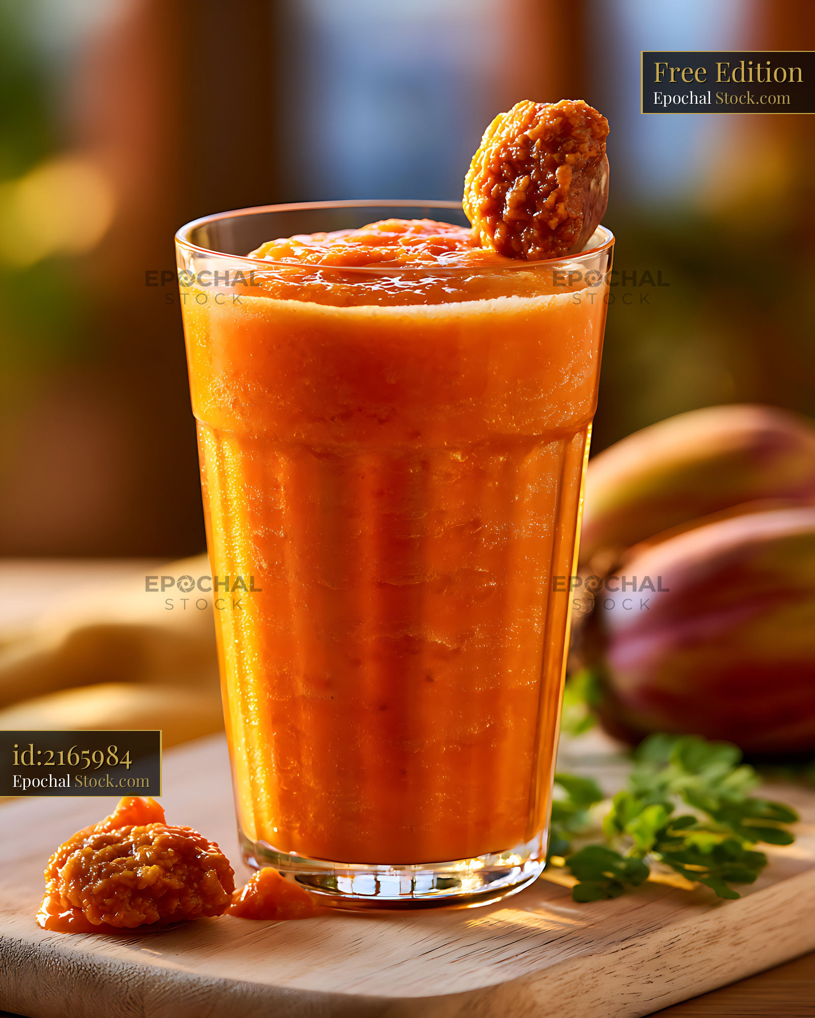 Tanzanian baobab smoothie in a tall glass on a wooden board - stock photo