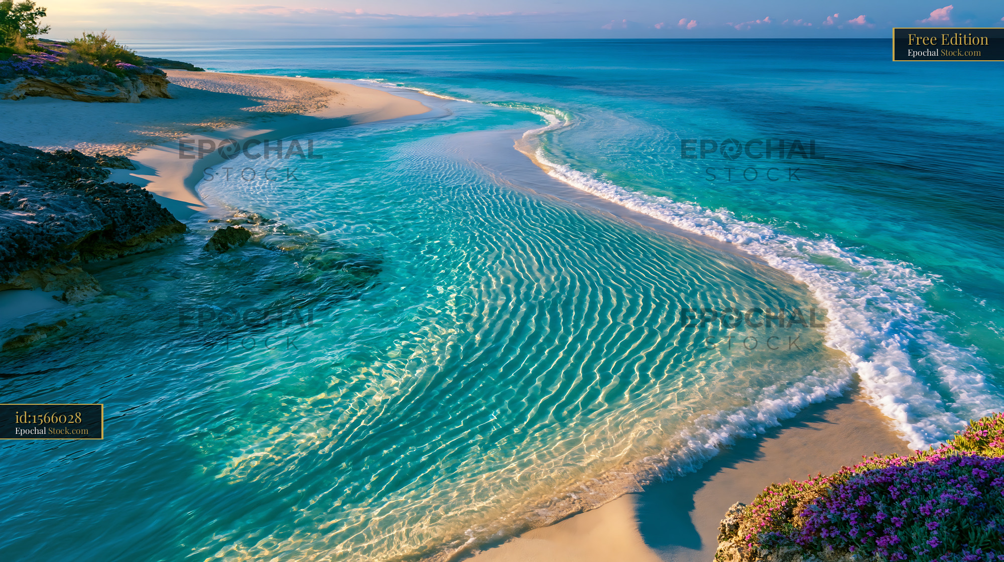 Pristine sandbar shallows with turquoise water at a tropical beach - stock photo