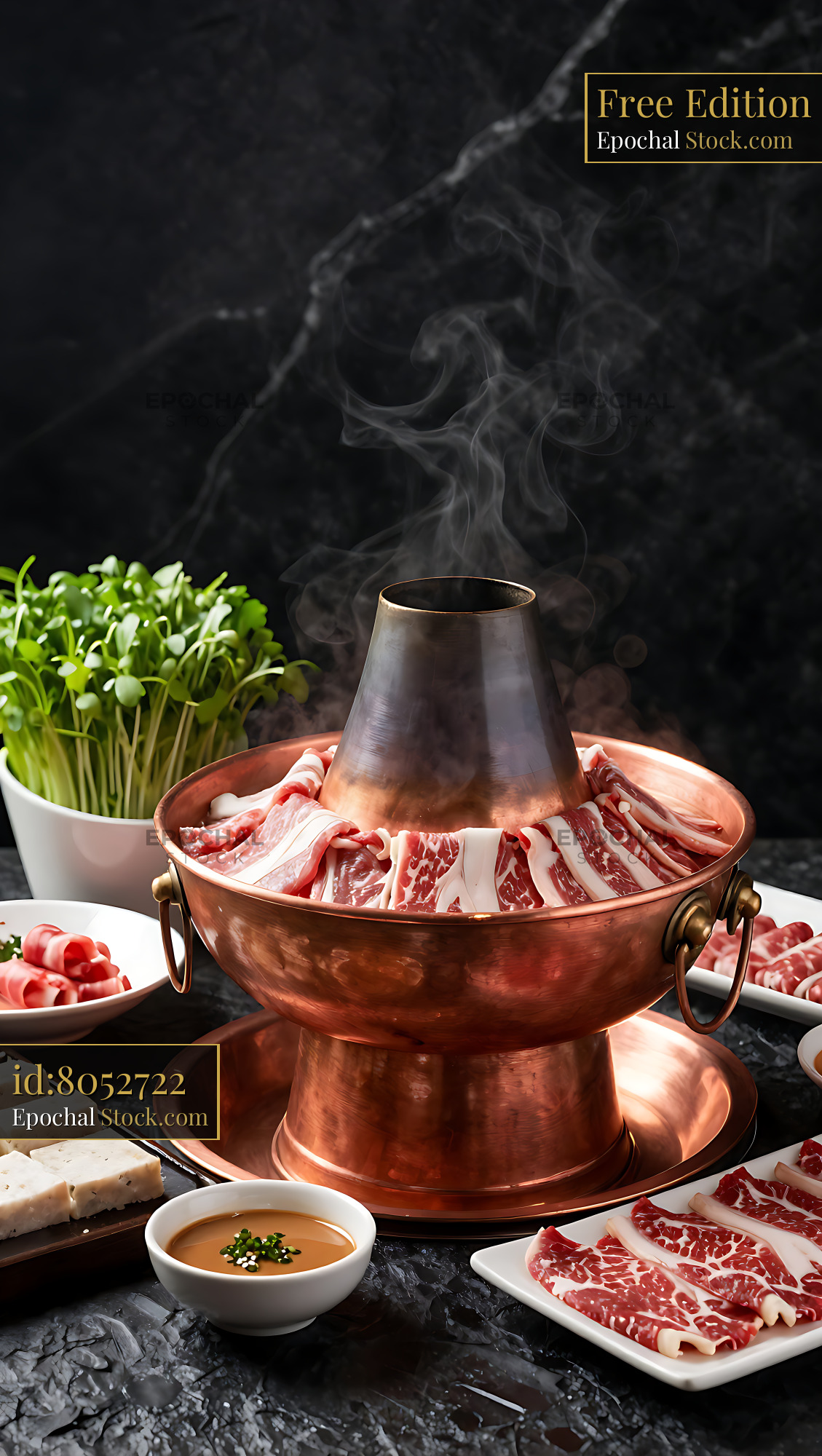 Traditional Mongolian hot pot with A5 wagyu beef and goji berries - stock photo