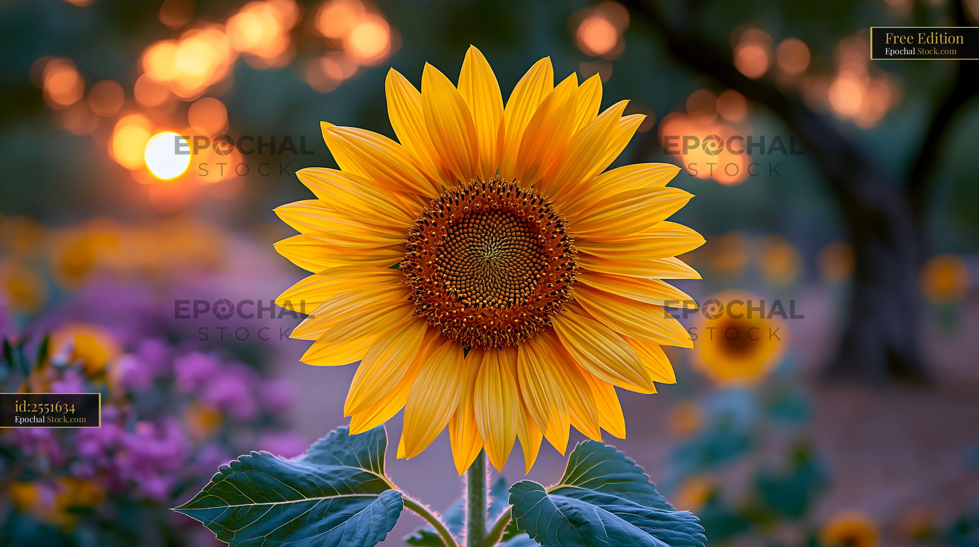 Vibrant sunflower in a patagonian pampas meadow at golden hour - stock photo