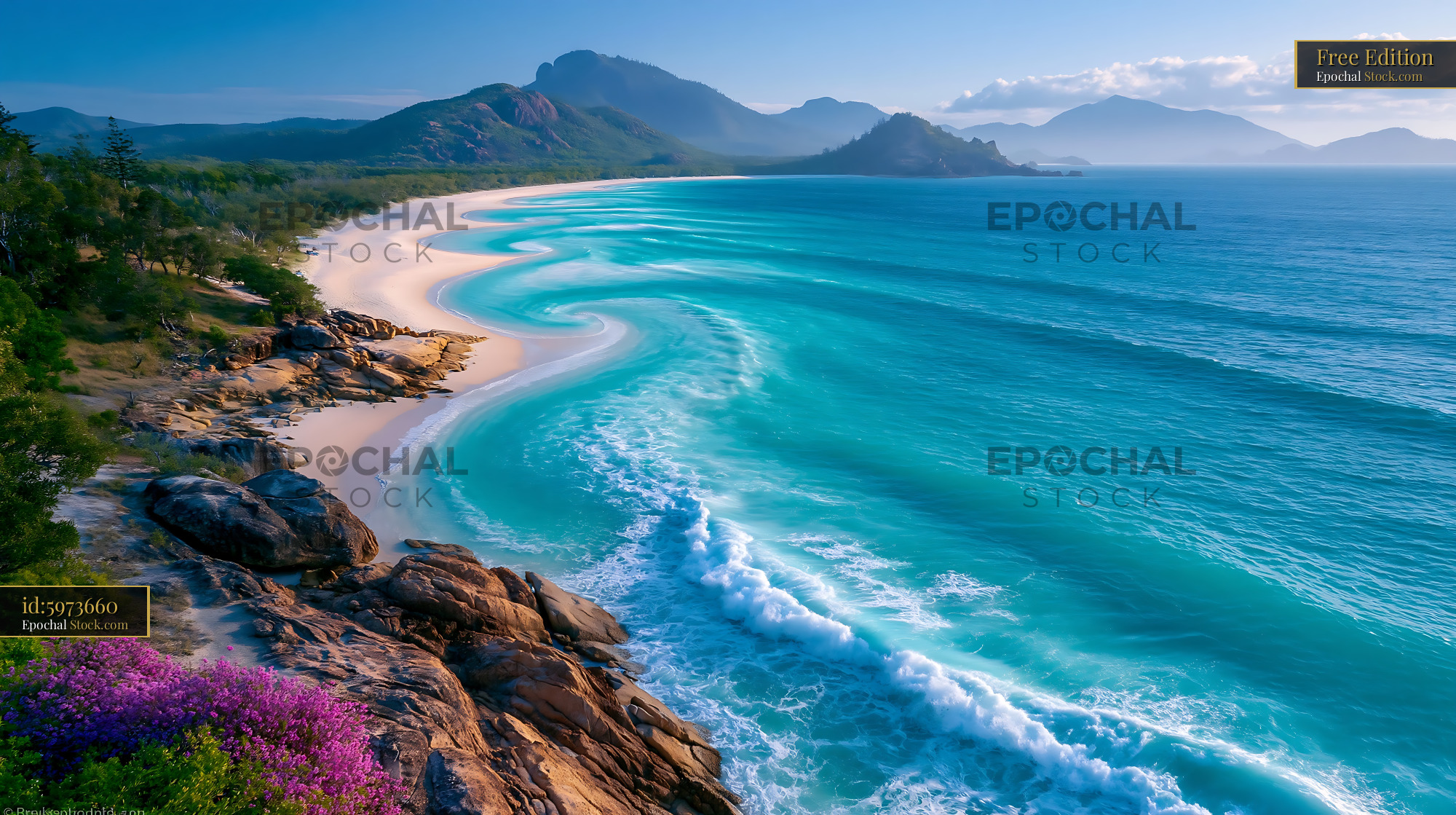 Aerial view of Hill Inlet with swirling white sands and turquoise ocea - stock photo