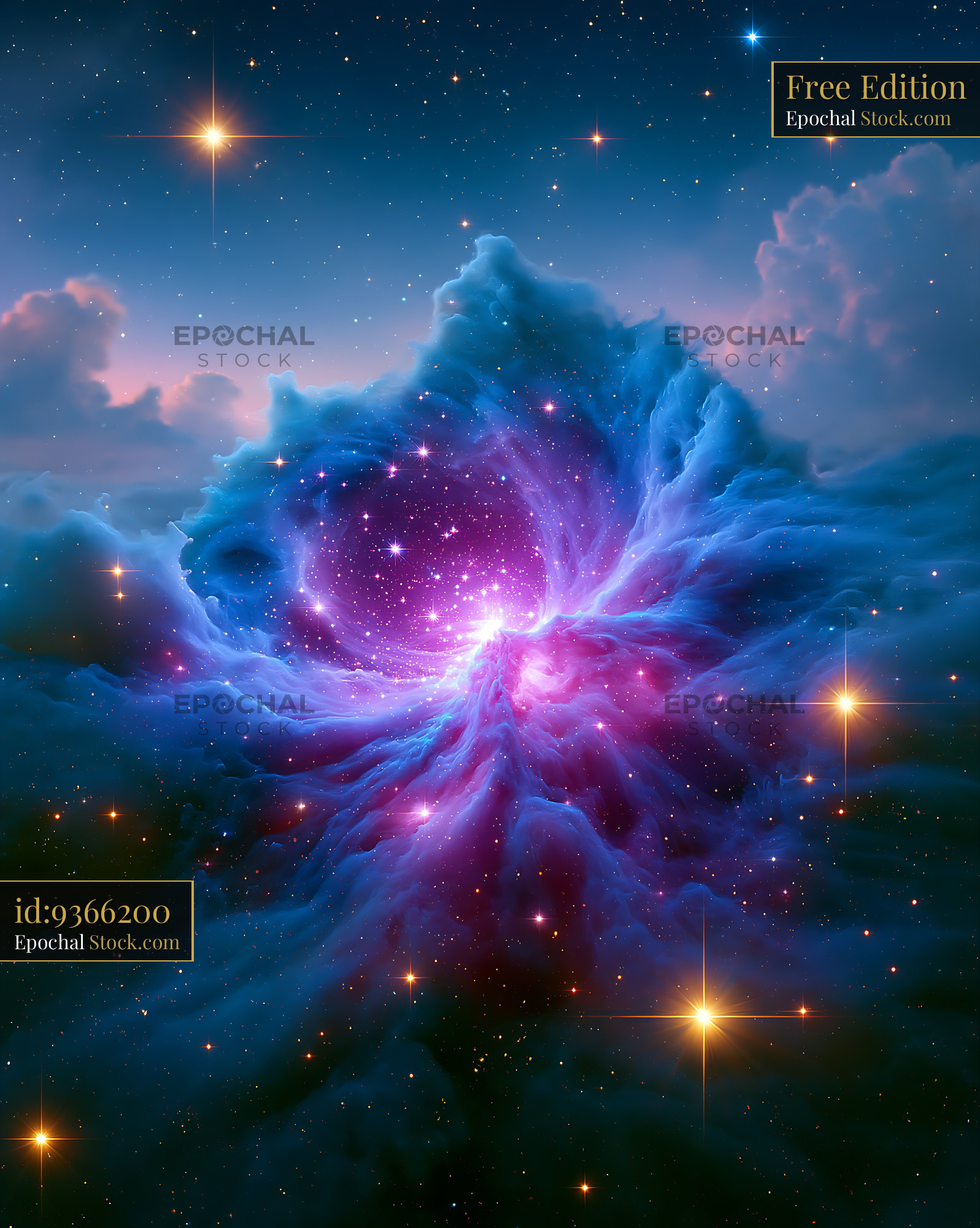 Vibrant blue and purple nebula of the NGC 2264 cluster in deep space - stock photo