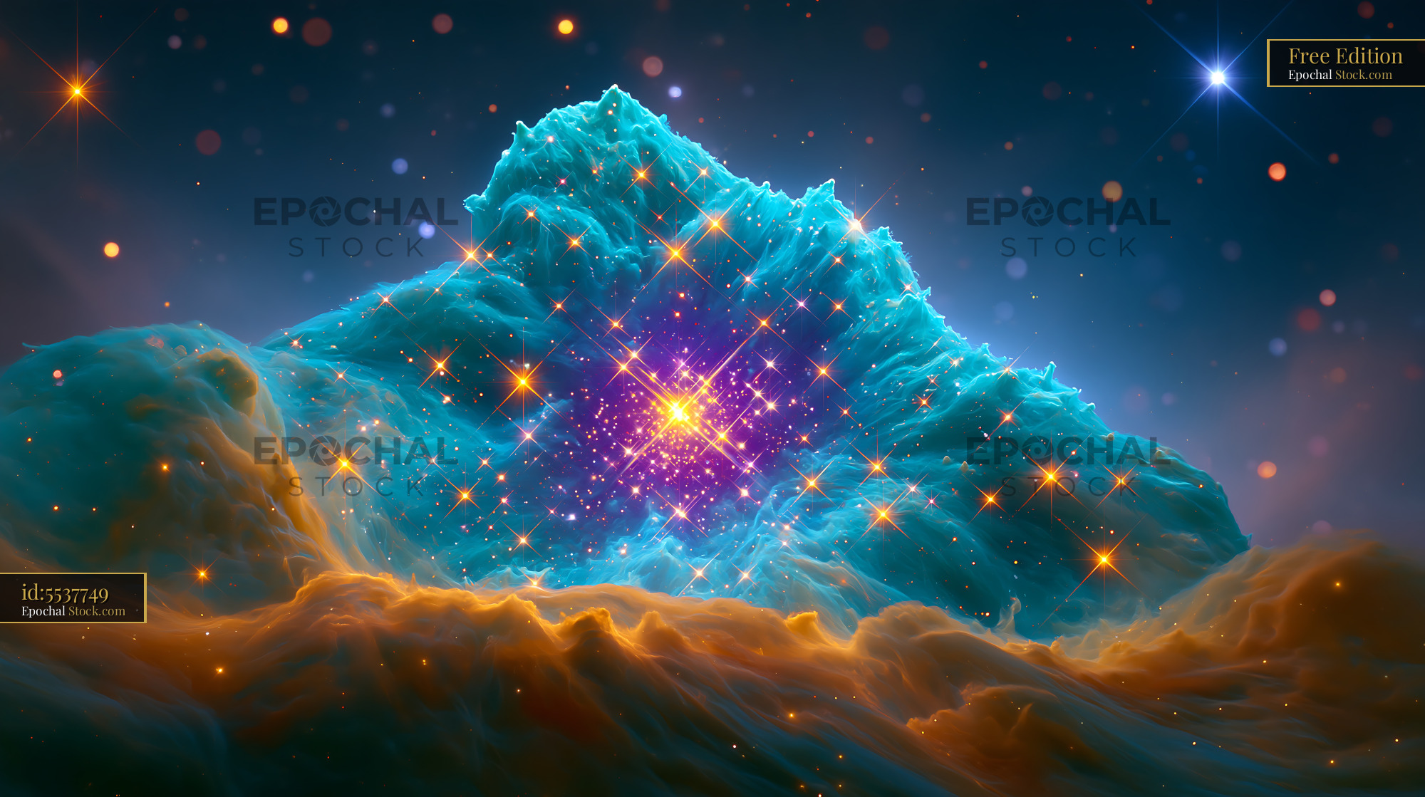 Vibrant cosmic nebula with M45 Pleiades star cluster and glowing gas - stock photo