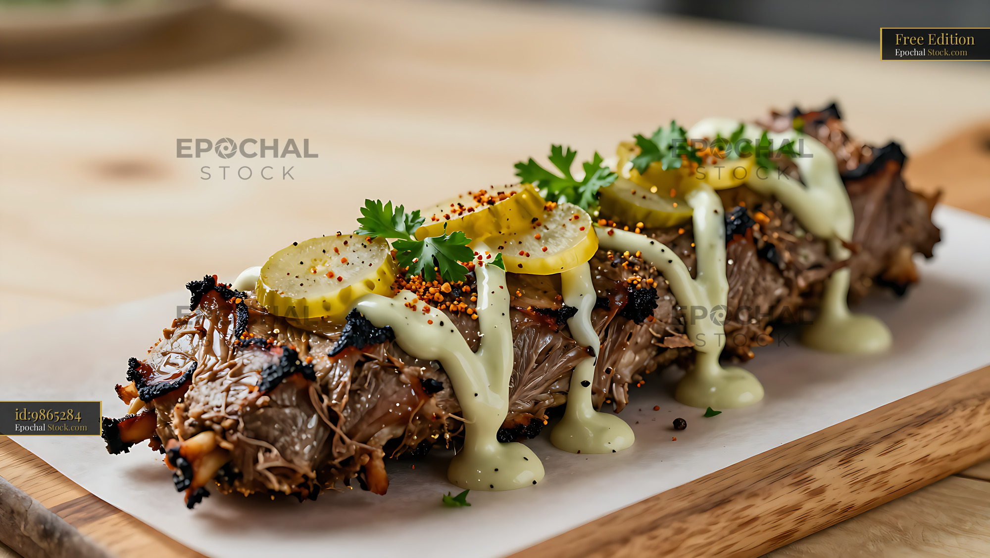 Gourmet Syrian lamb shawarma wrap with pickles and garlic sauce - stock photo