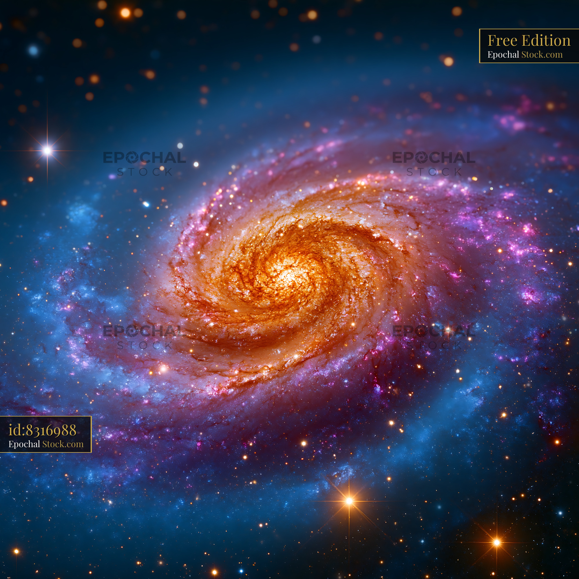 Vibrant spiral galaxy with a glowing core in deep space - stock photo