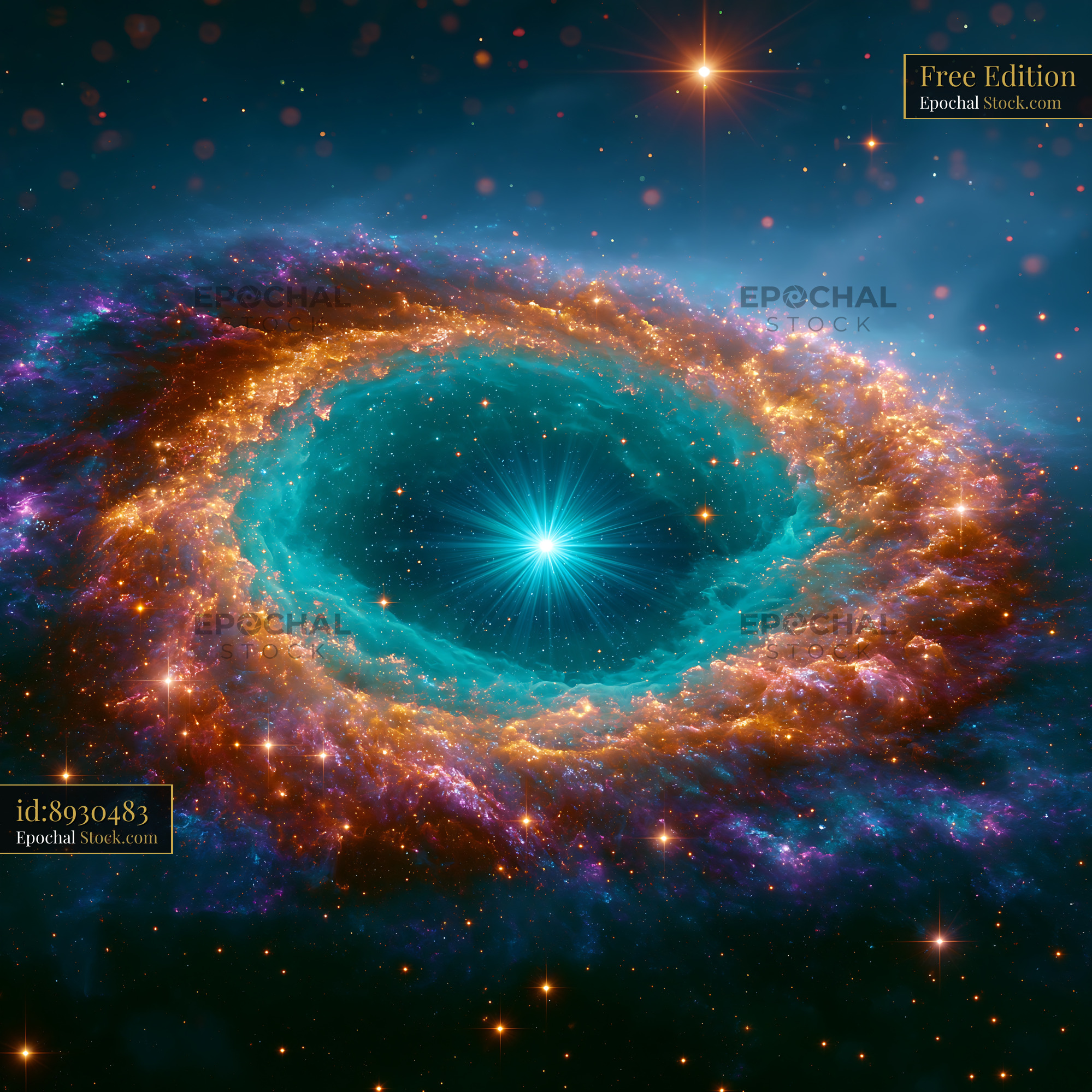 Vibrant Hoag's Object ring galaxy glowing in deep space - stock photo