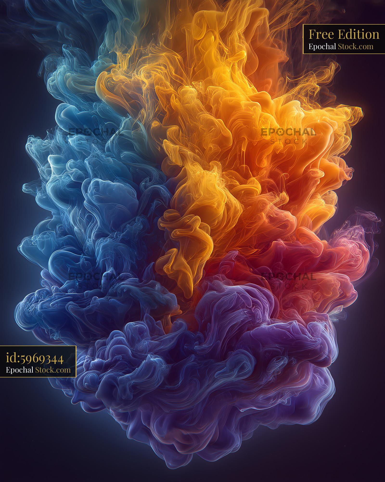 Colorful swirls of smoke rise in a dark space Free Premium Stock Image