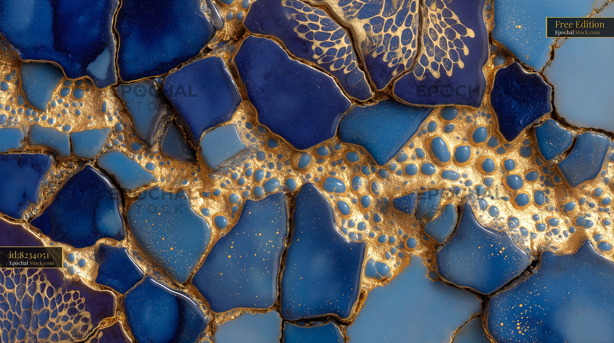 Colorful mosaic design made of blue stones and patterns Free Premium Stock Image