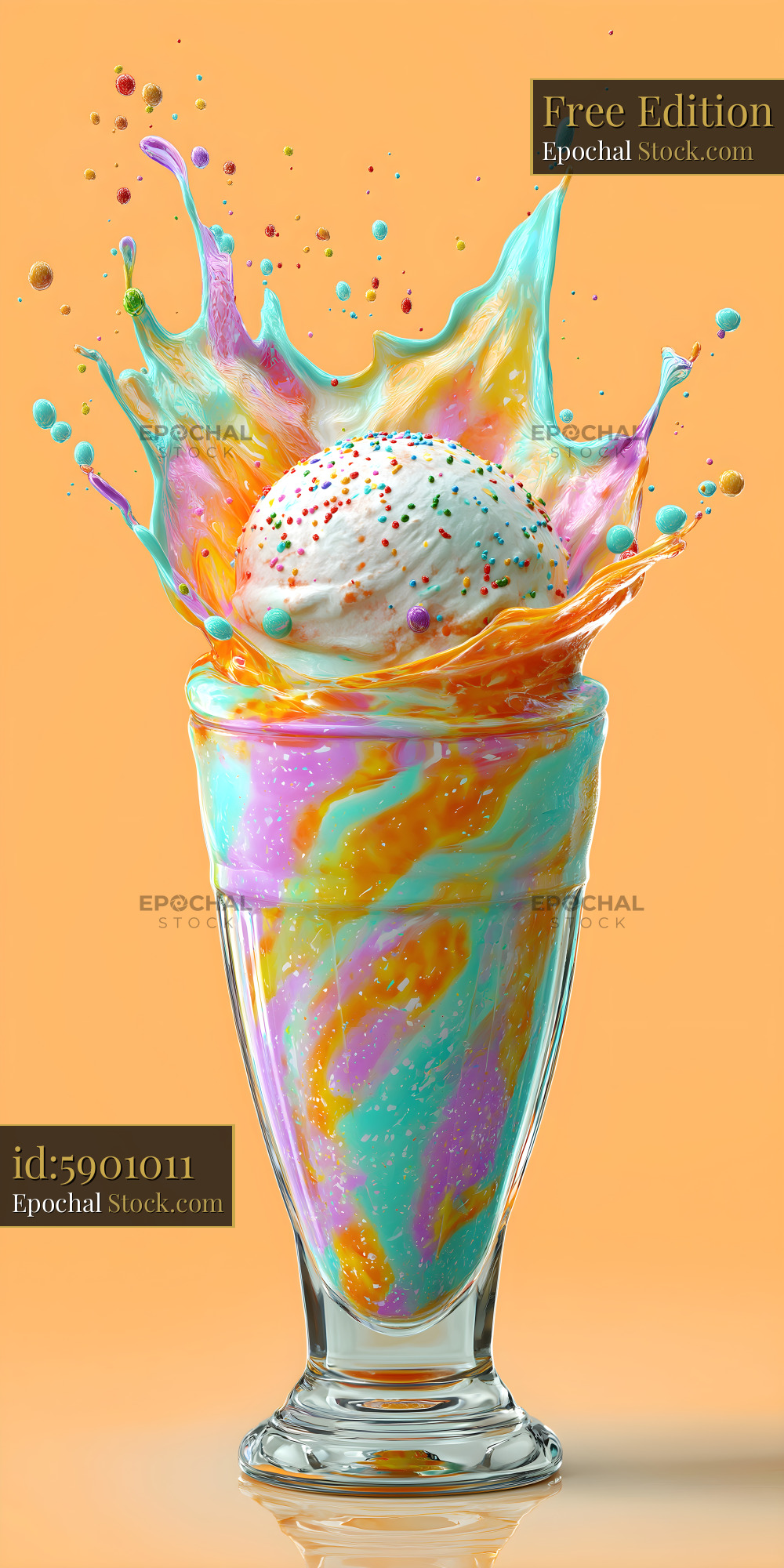 Colorful ice cream with splash in a glass cup on orange backdrop Free Premium Stock Photo