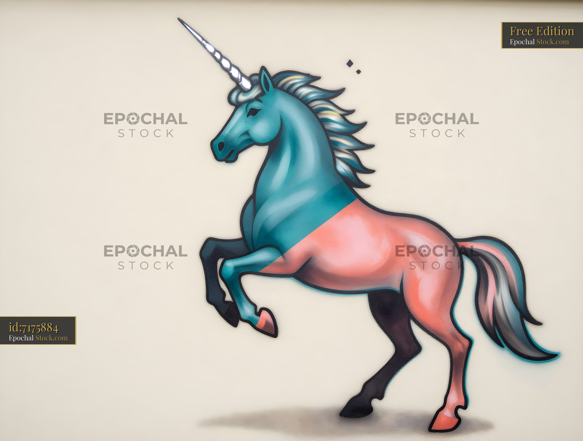 Unicorn standing in colorful pose on white background Free Premium Stock Photo