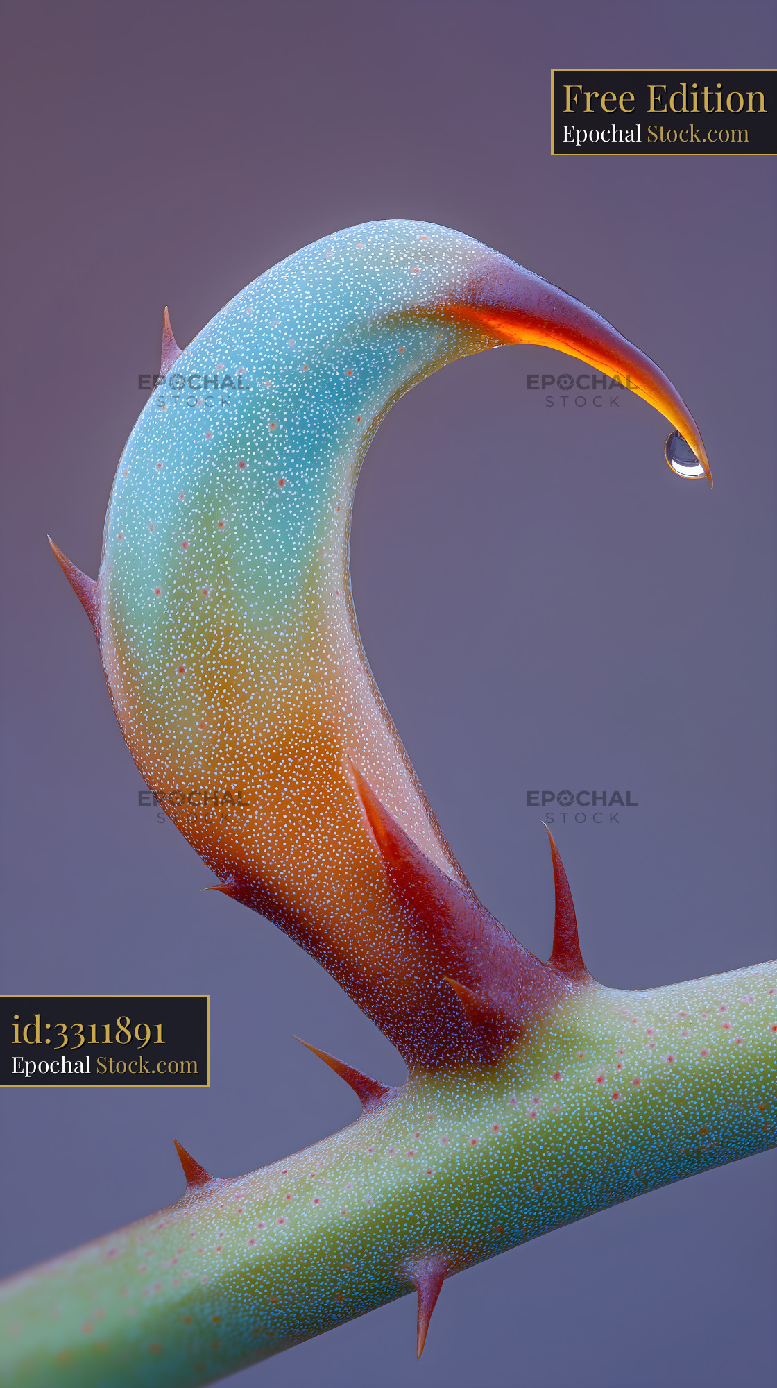 Colorful thorn with water droplet on plant stem in nature Free Premium Stock Image