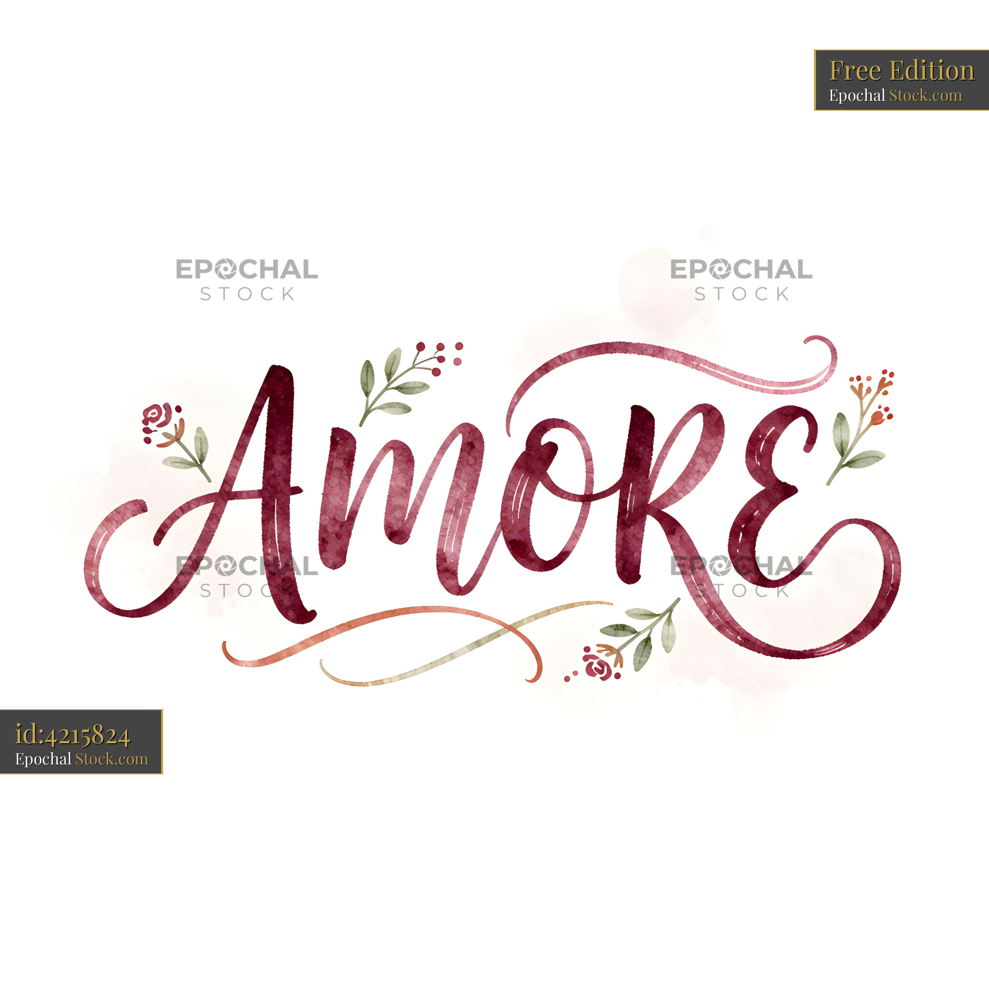 Design of the word amore with flowers in a simple style Free Premium Stock Photo