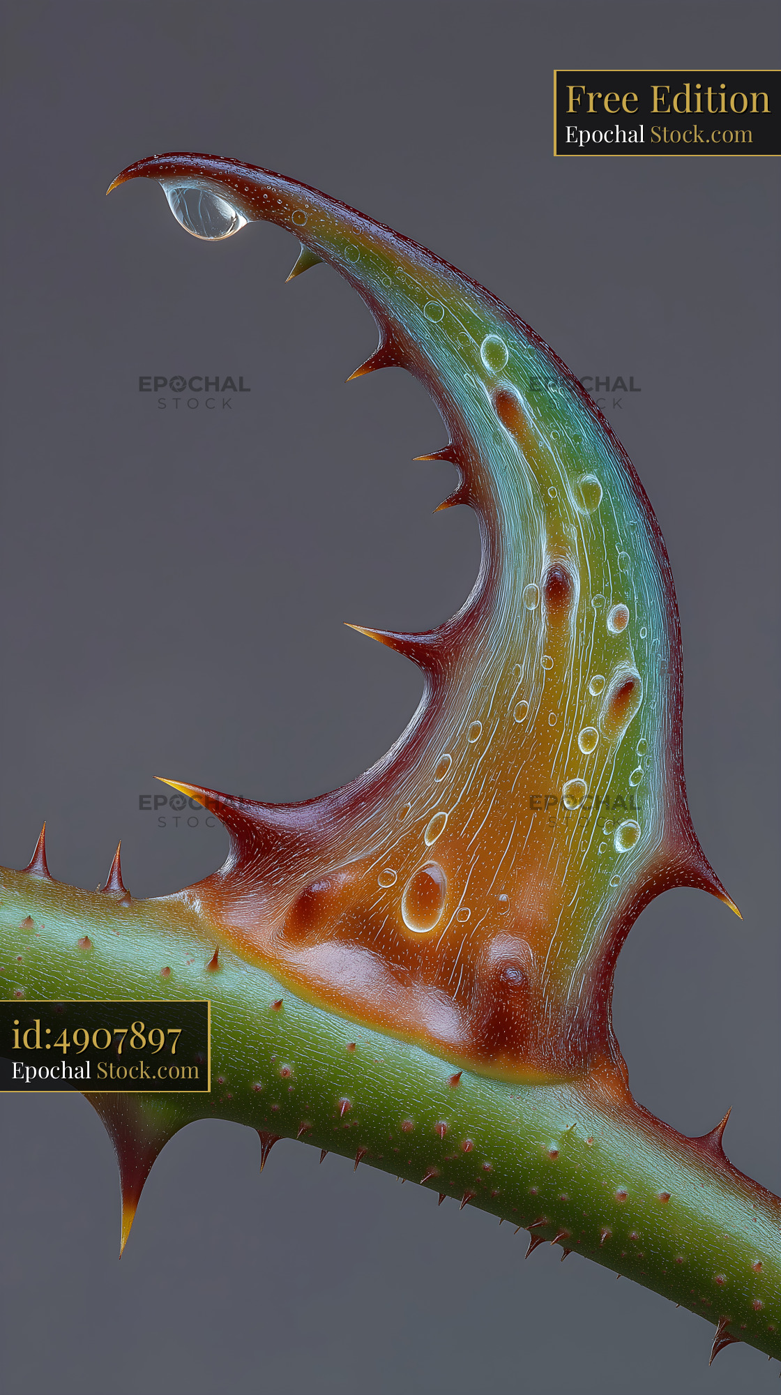 Close view of a thorn with water droplet on a plant Free Premium Stock Image - stock photo