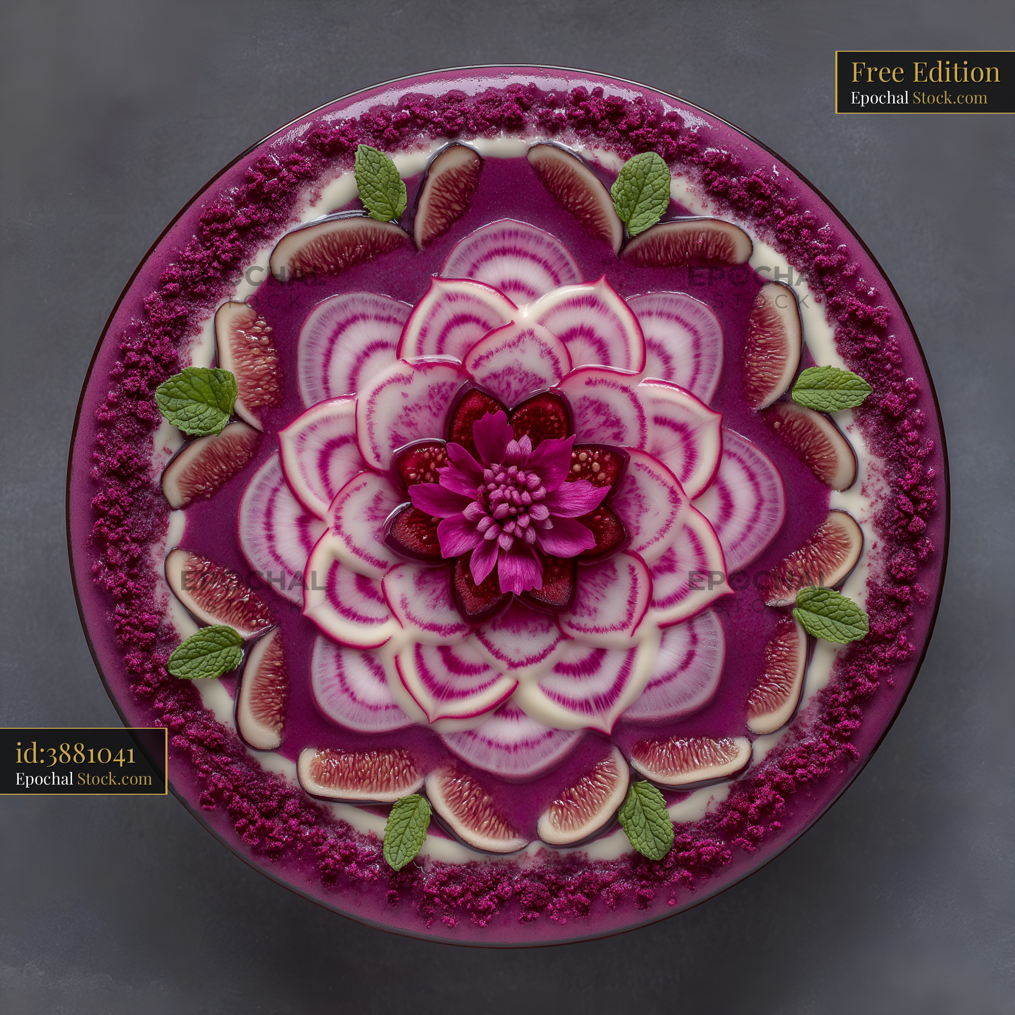 Dessert display with colorful layers and floral design Free Premium Stock Image