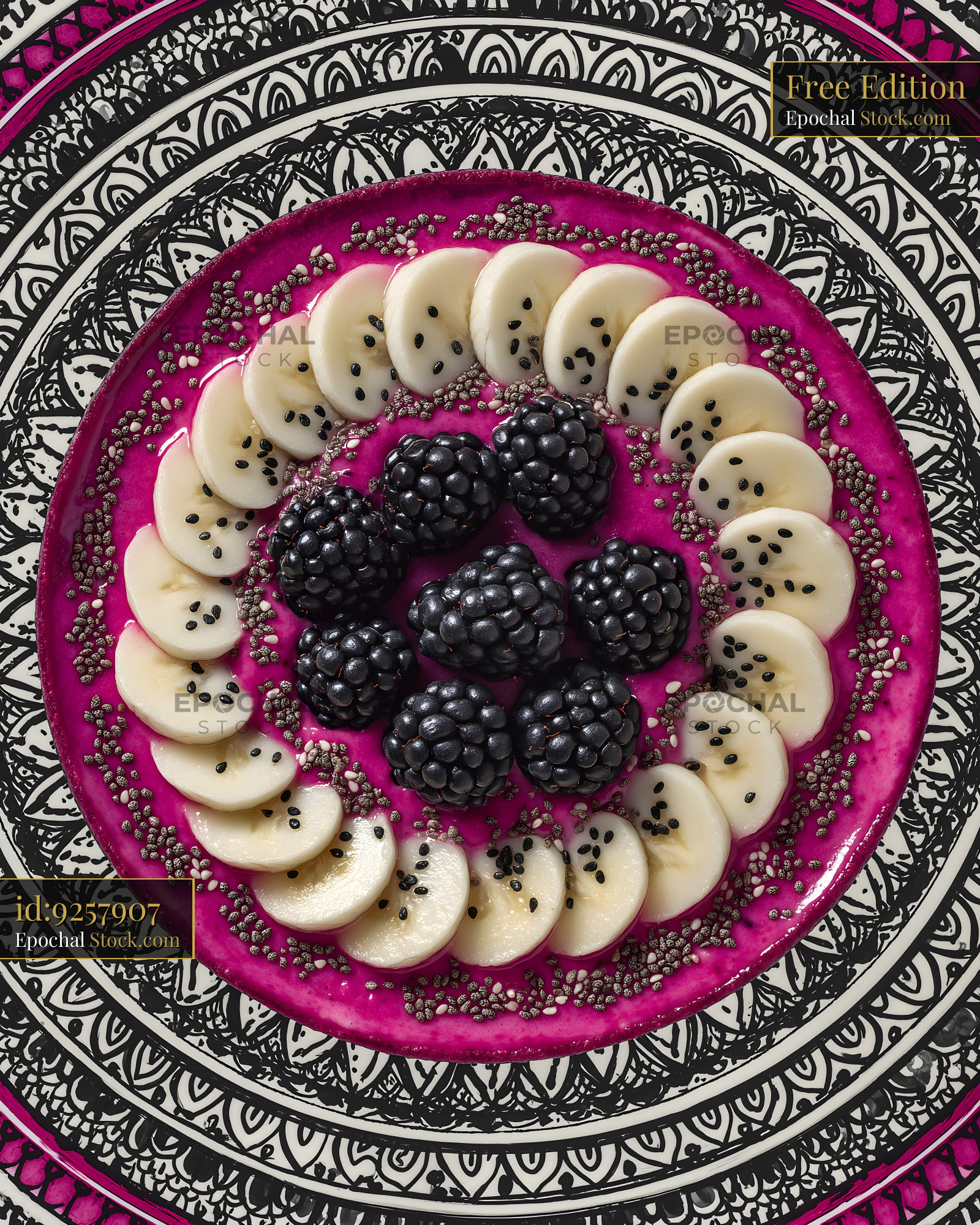 Fruit arrangement on a colorful plate in bright light Free Premium Stock Image