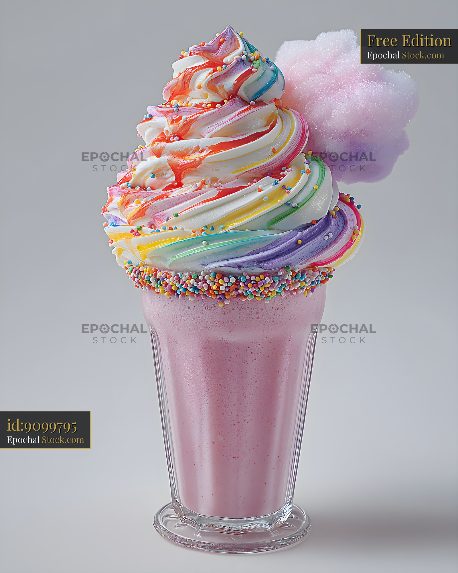 Colorful dessert with sprinkles and cotton candy on top Free Premium Stock Photo