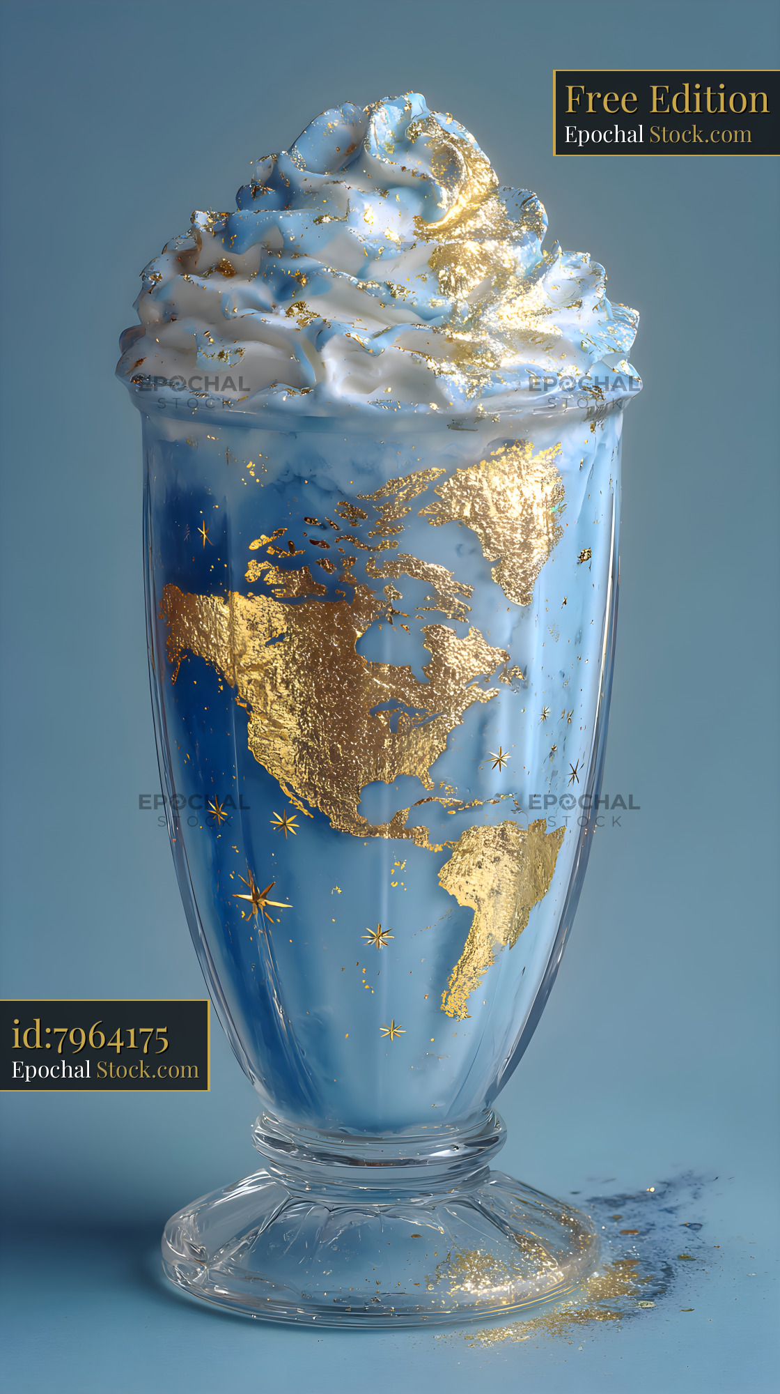 World map dessert is in a glass on blue background Free Premium Stock Photo