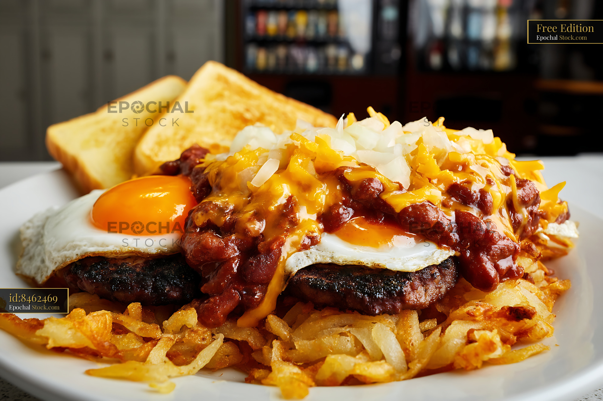 St. Louis Slinger with Fried Egg & Crispy Fries - stock photo