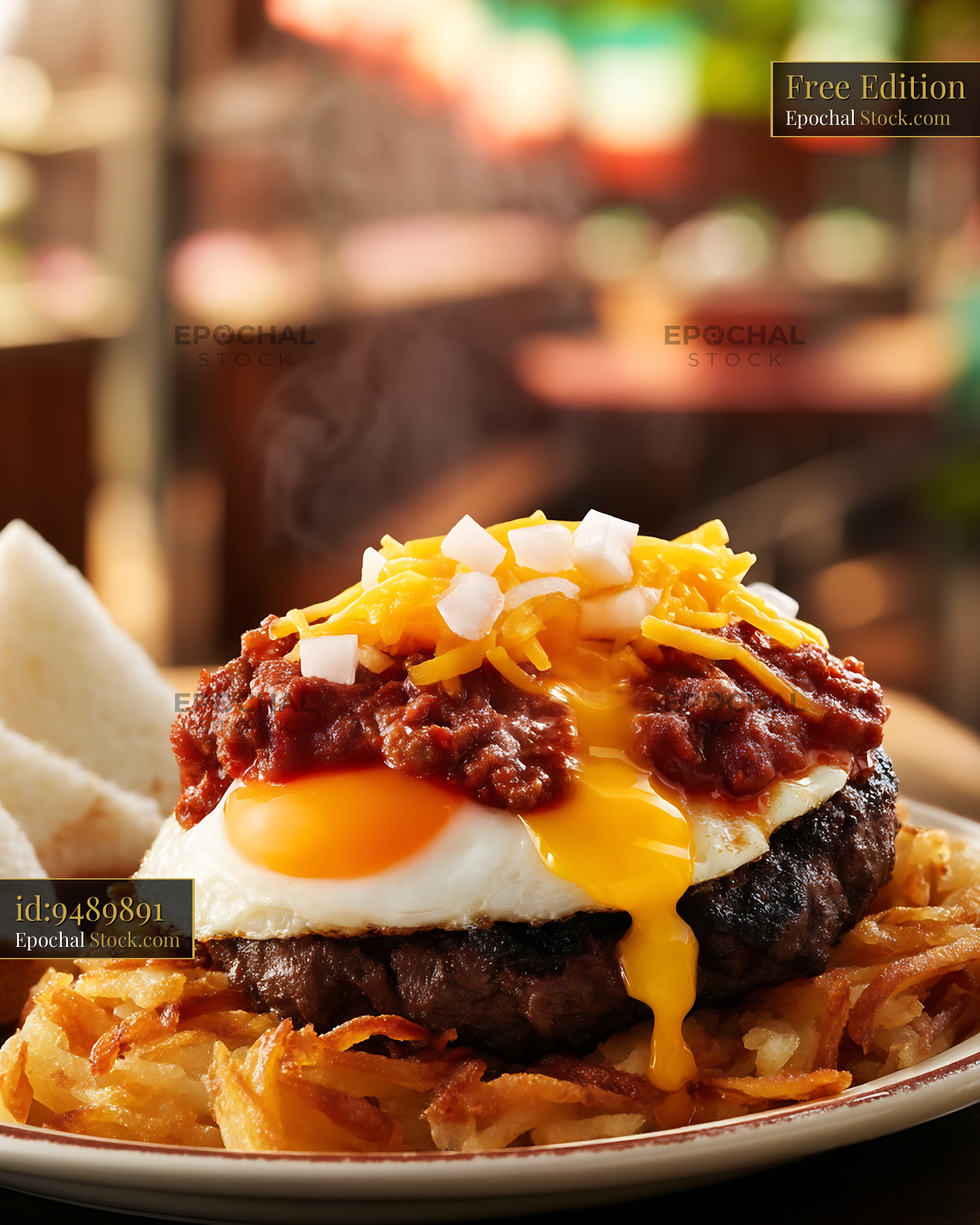 St. Louis Slinger with Fried Egg & Fries - stock photo