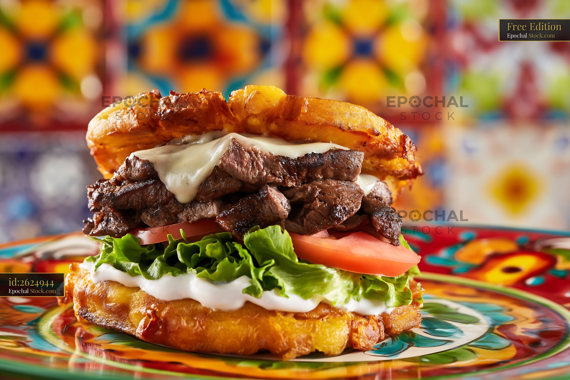 Golden Jibarito Burger with Plantain - stock photo