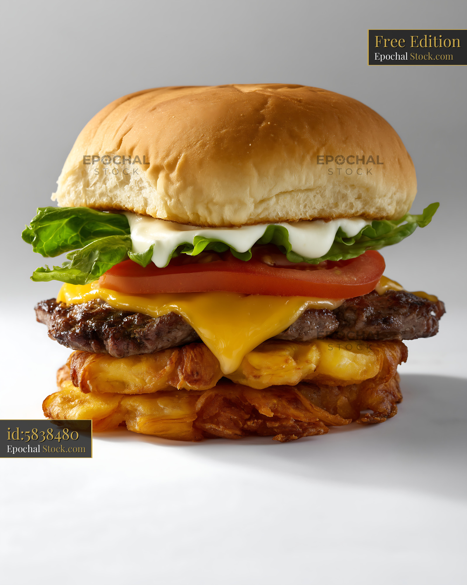 Jibarito Burger with Crispy Plantains and Melted Cheddar Cheese - stock photo