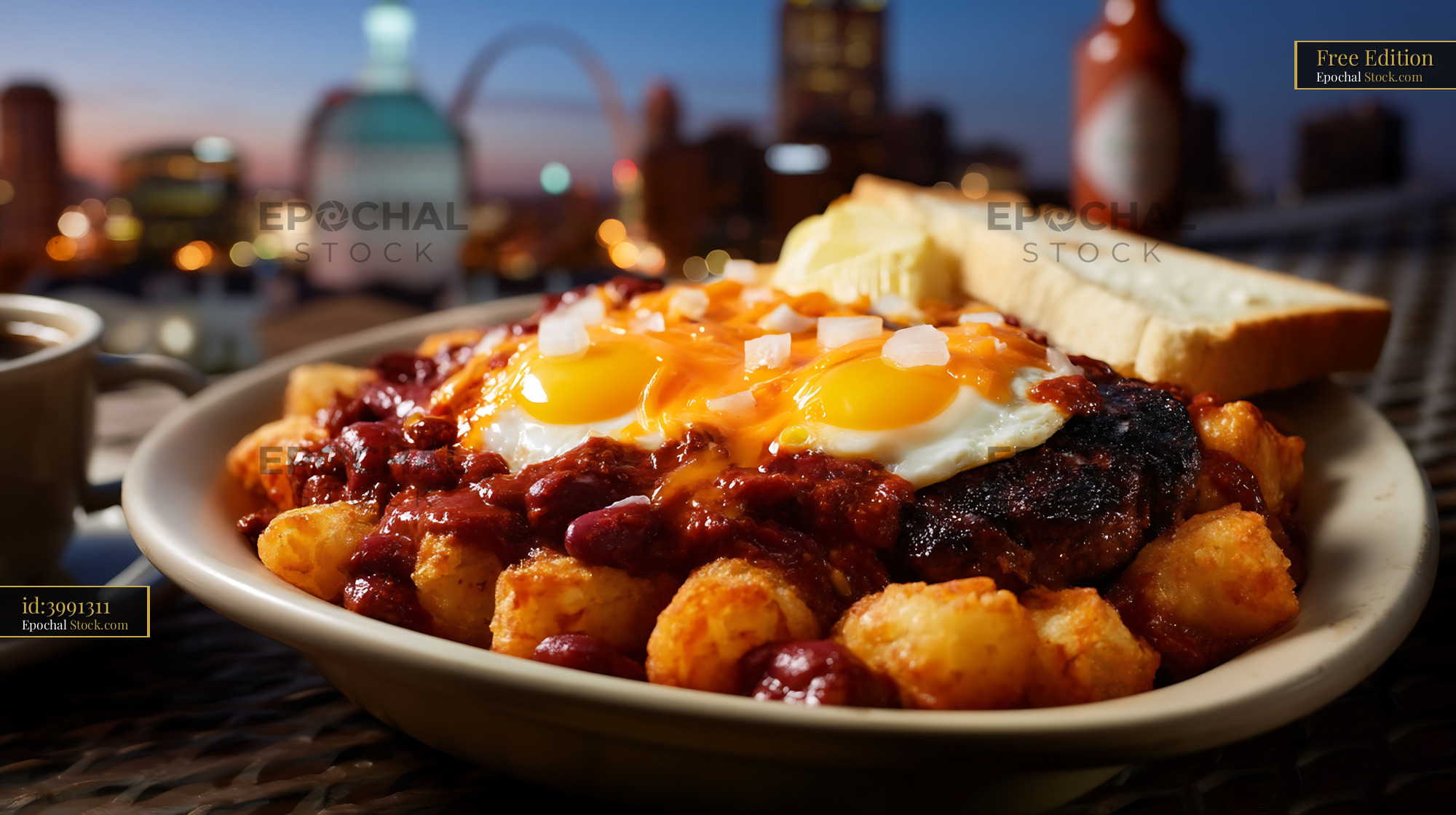 St. Louis Slinger Breakfast at Sunset - stock photo