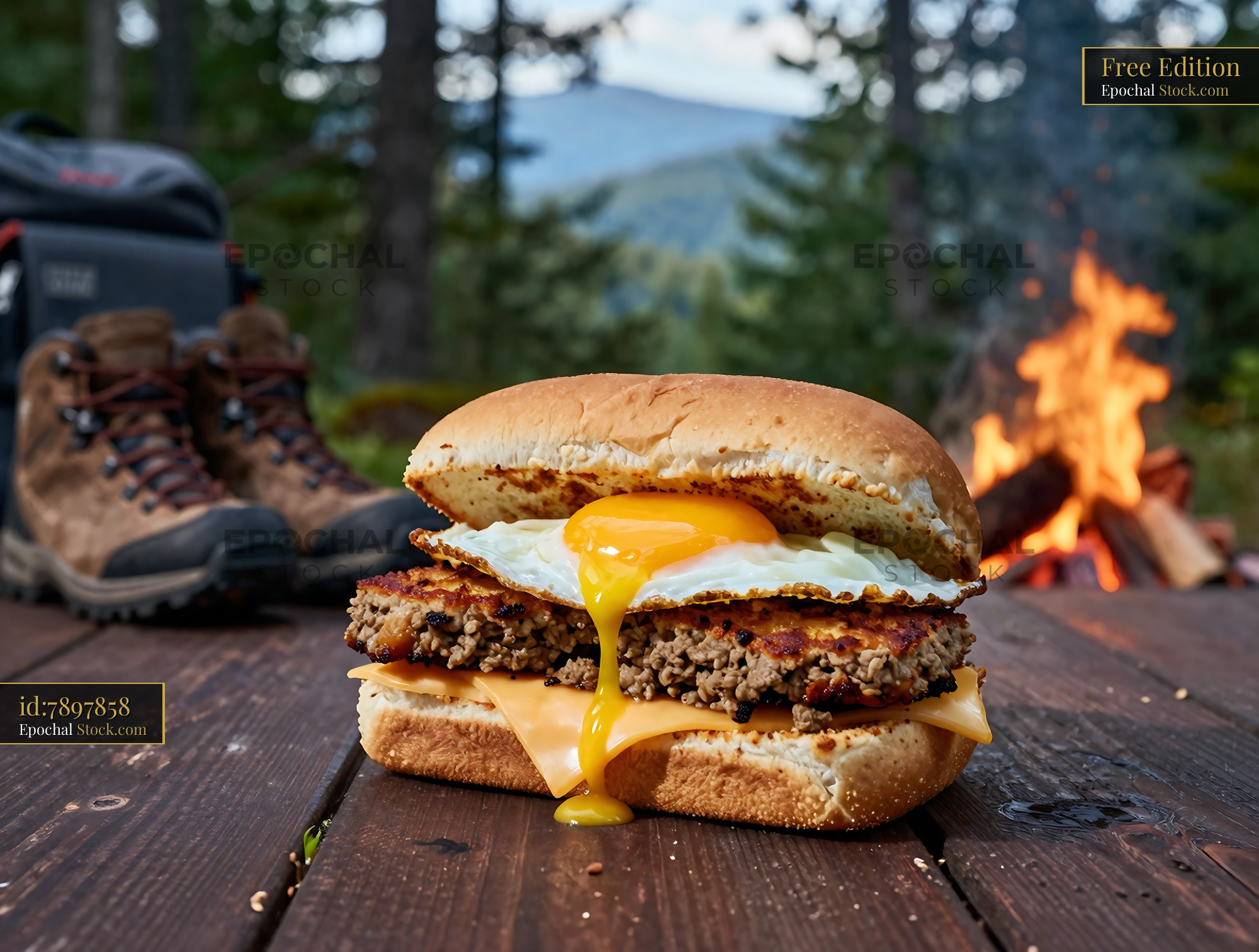Livermush Sandwich Breakfast Camping Fire - stock photo