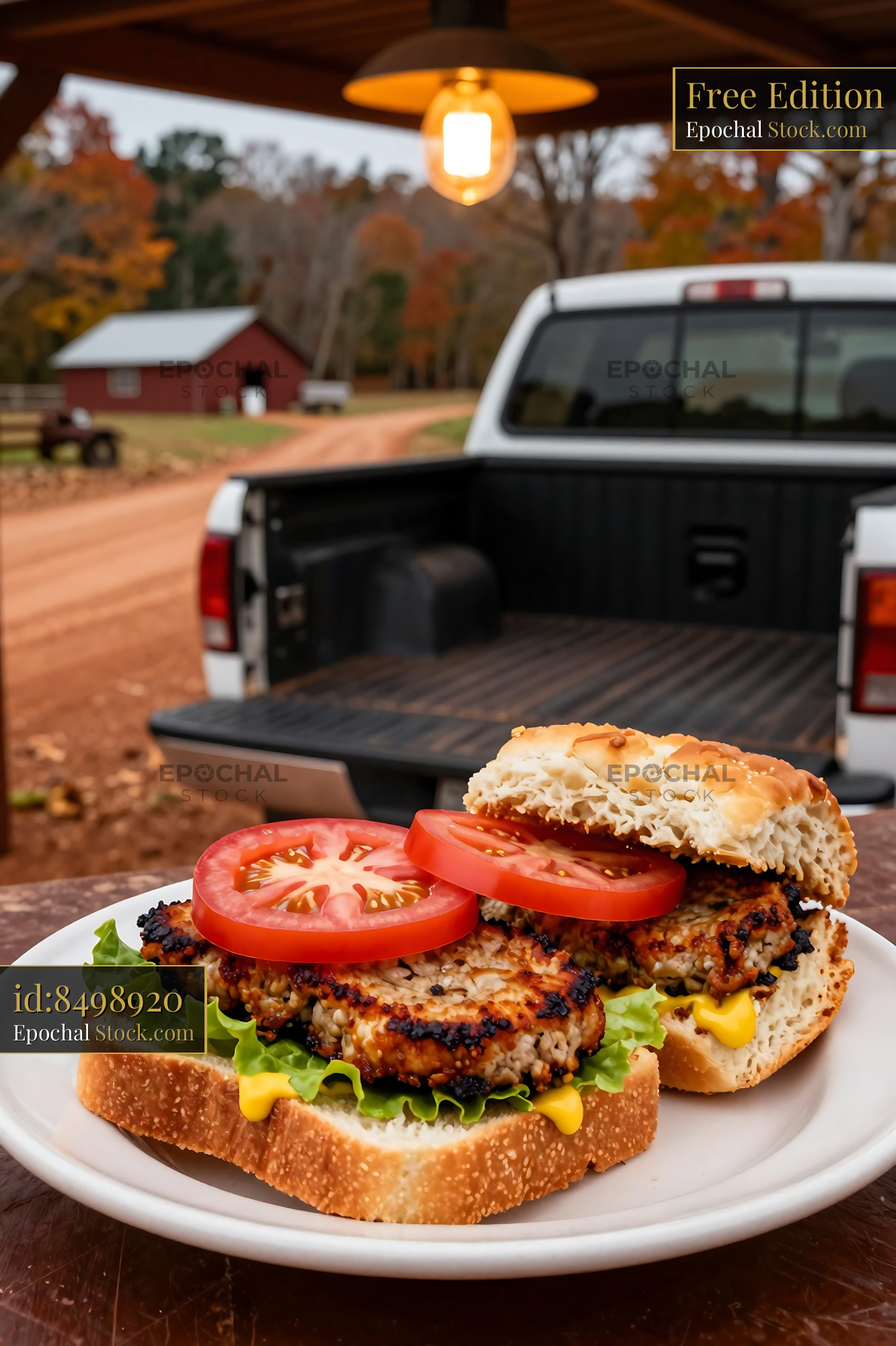 Livermush Sandwich on Rustic Farm Table - stock photo