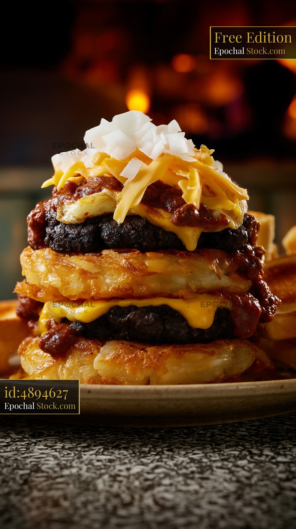 St. Louis Slinger Burger Stack with Crispy Egg - stock photo