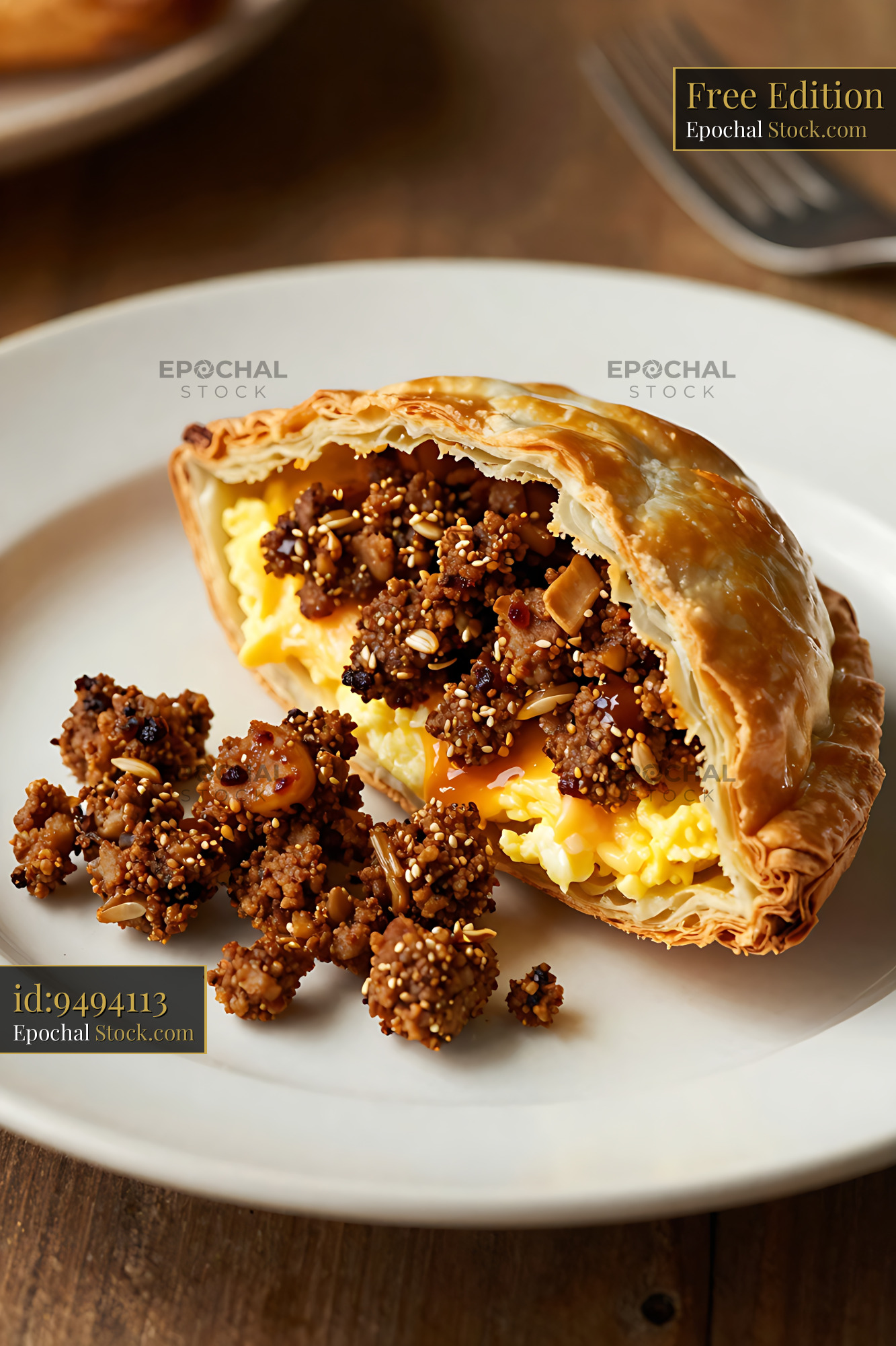 Goetta & Egg Croissant Breakfast Sandwich - stock photo