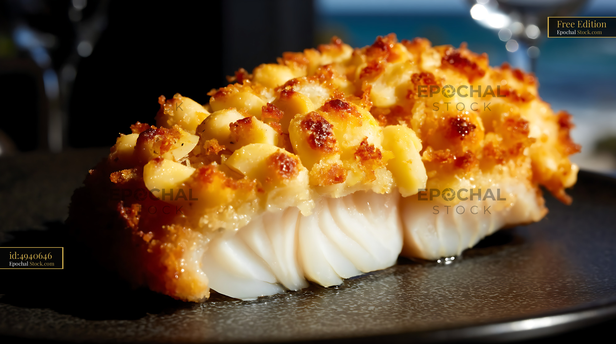 Macadamia Crusted Fish on Slate Plate - stock photo