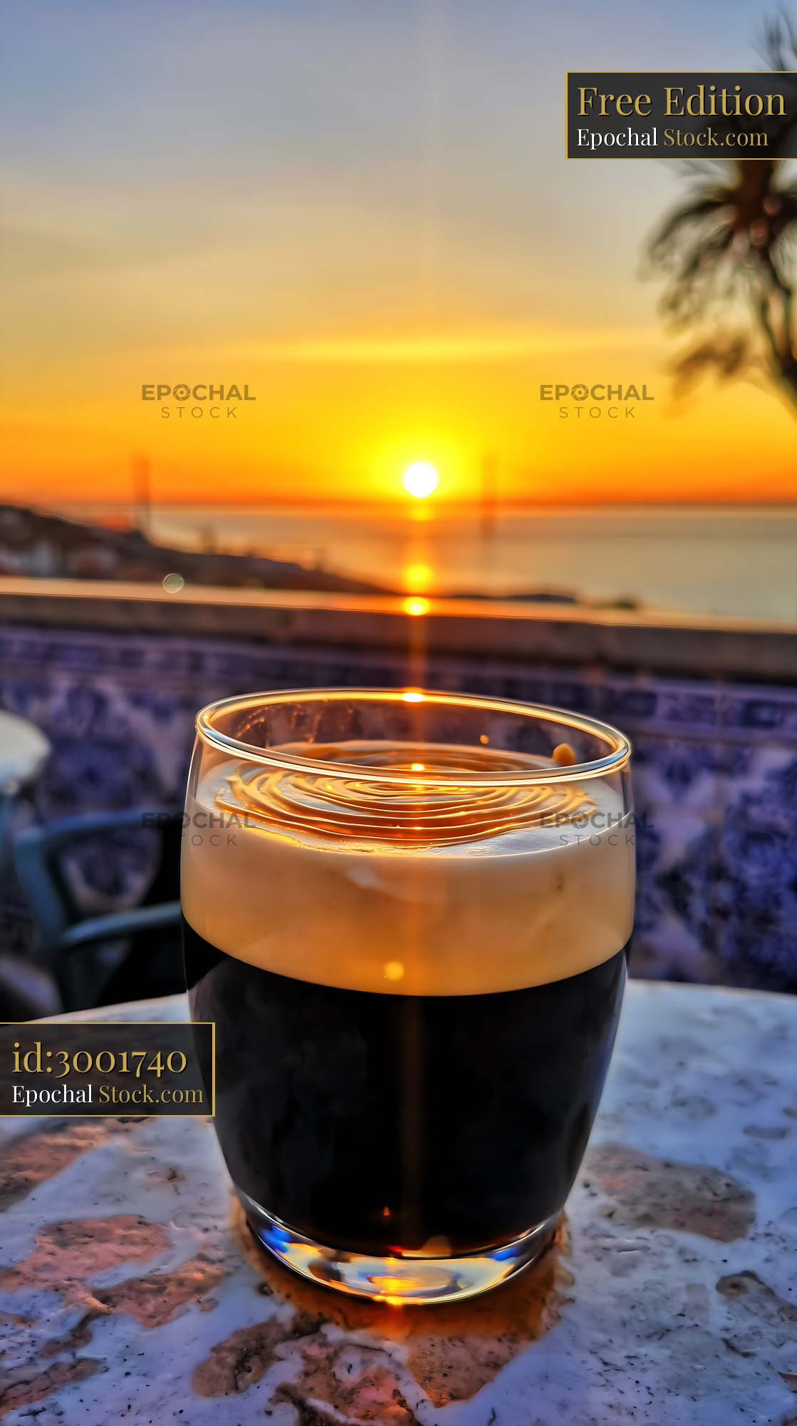 Nitro Caramel Coffee Sunset Beach Relaxation - stock photo