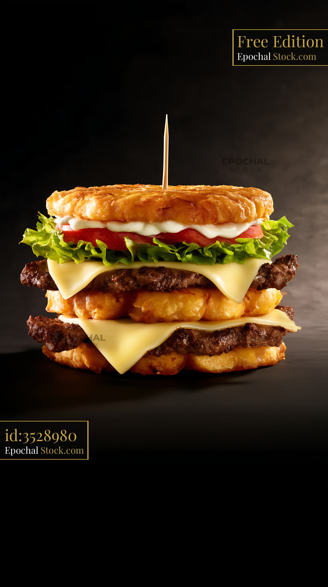 Jibarito Burger Stacked with Crispy Plantain Buns and Melted Cheese - stock photo
