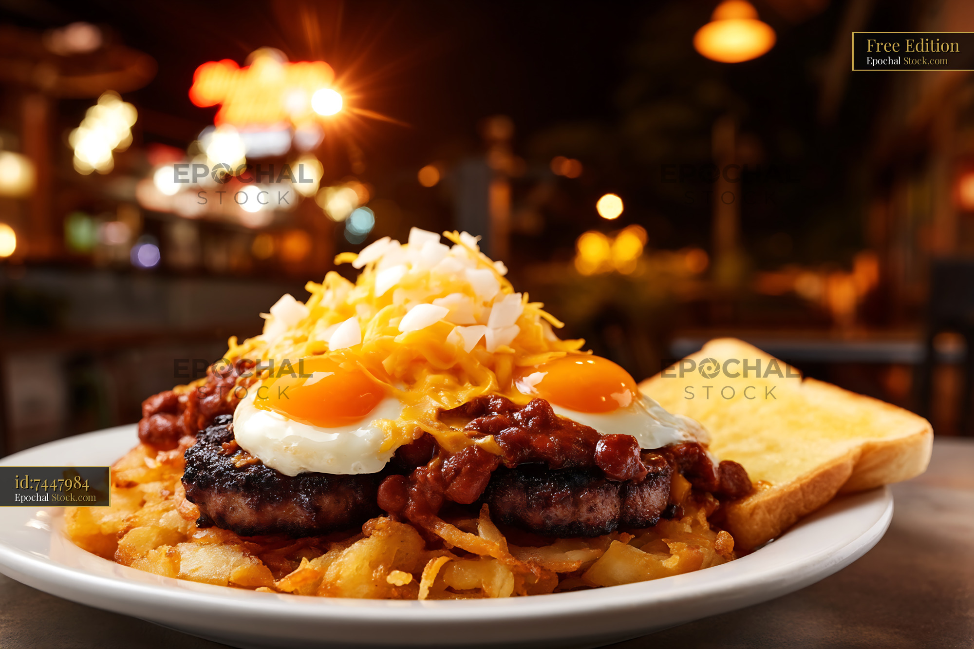 St. Louis Slinger with Fried Egg and Crispy Fries - stock photo