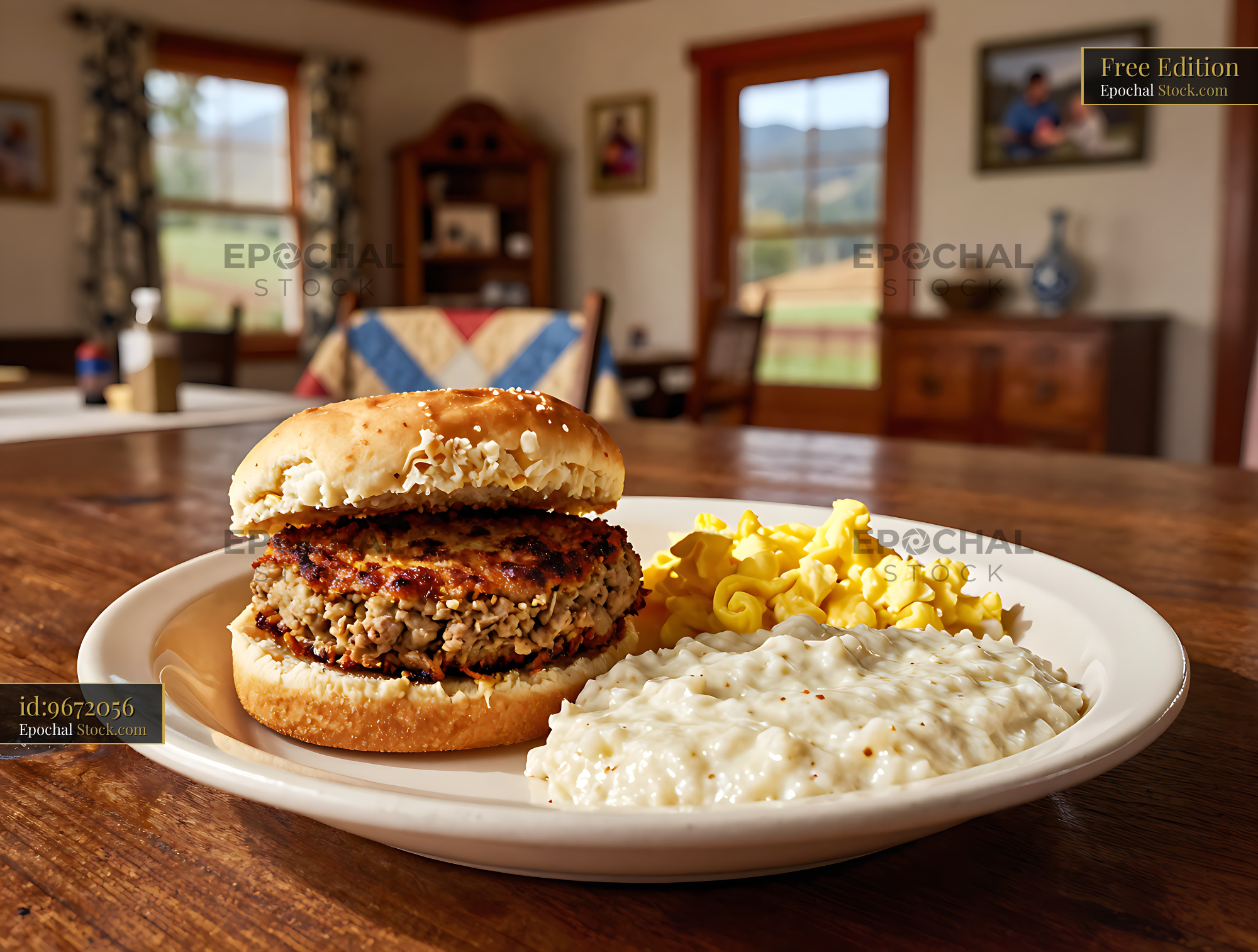 Livermush Sandwich Plate with Comfort Food Sides - stock photo