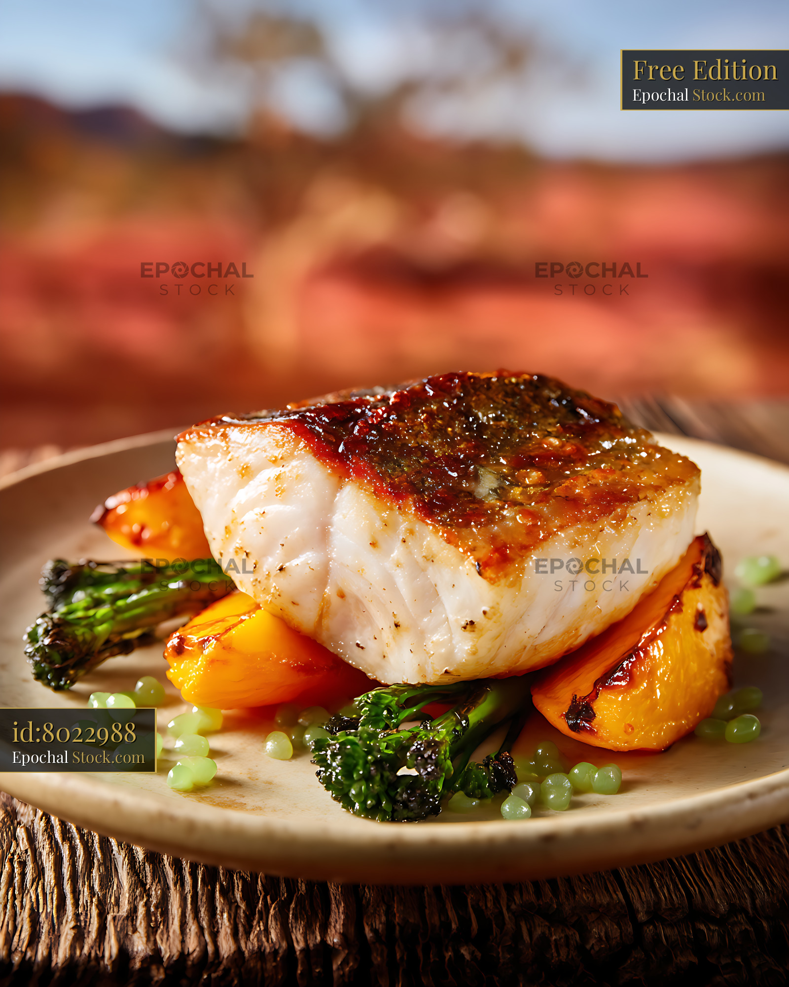 Seared Murray Cod Fillet Fine Dining Plate - stock photo