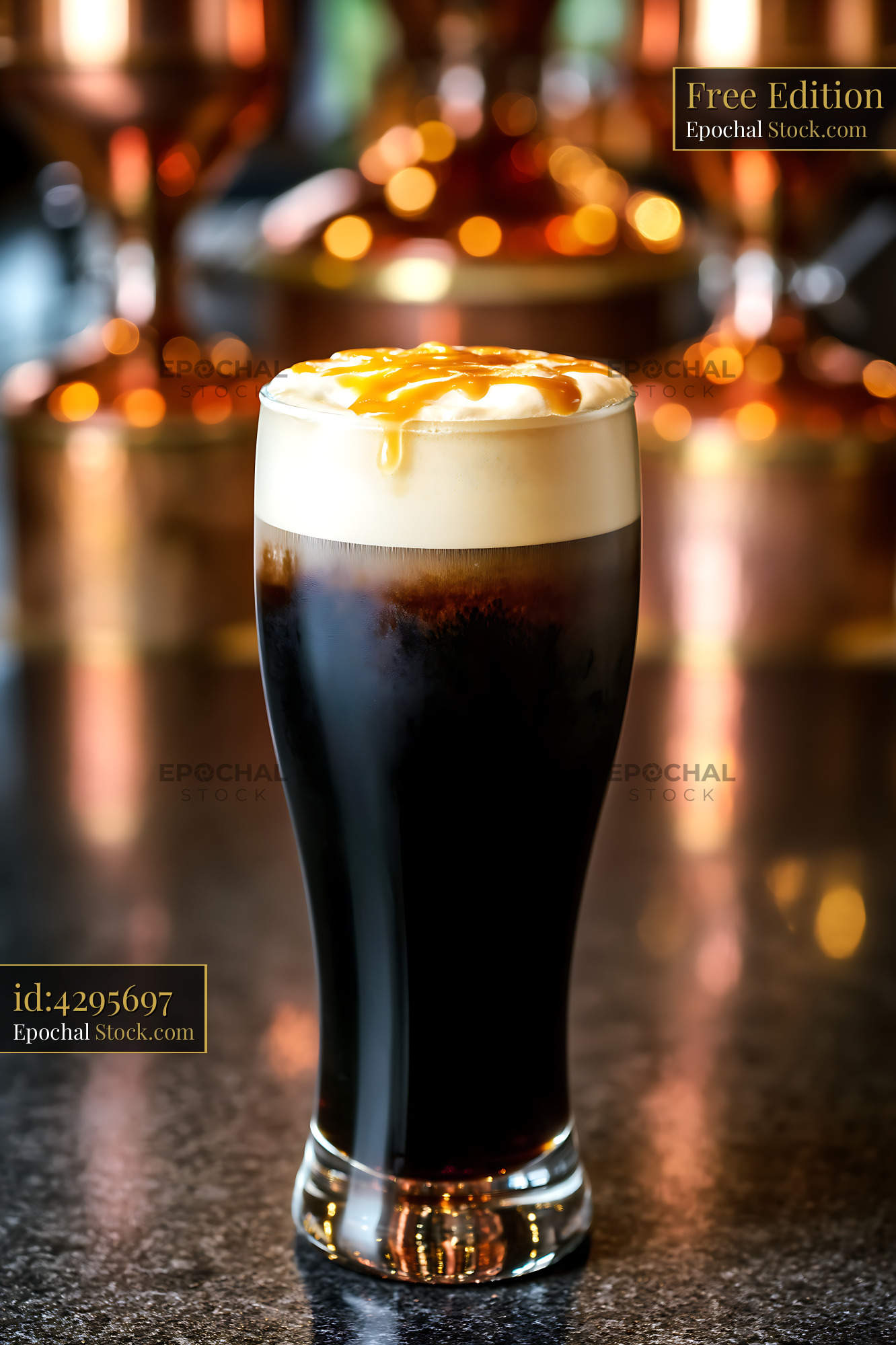 Nitro Caramel Coffee with Creamy Foam Top - stock photo