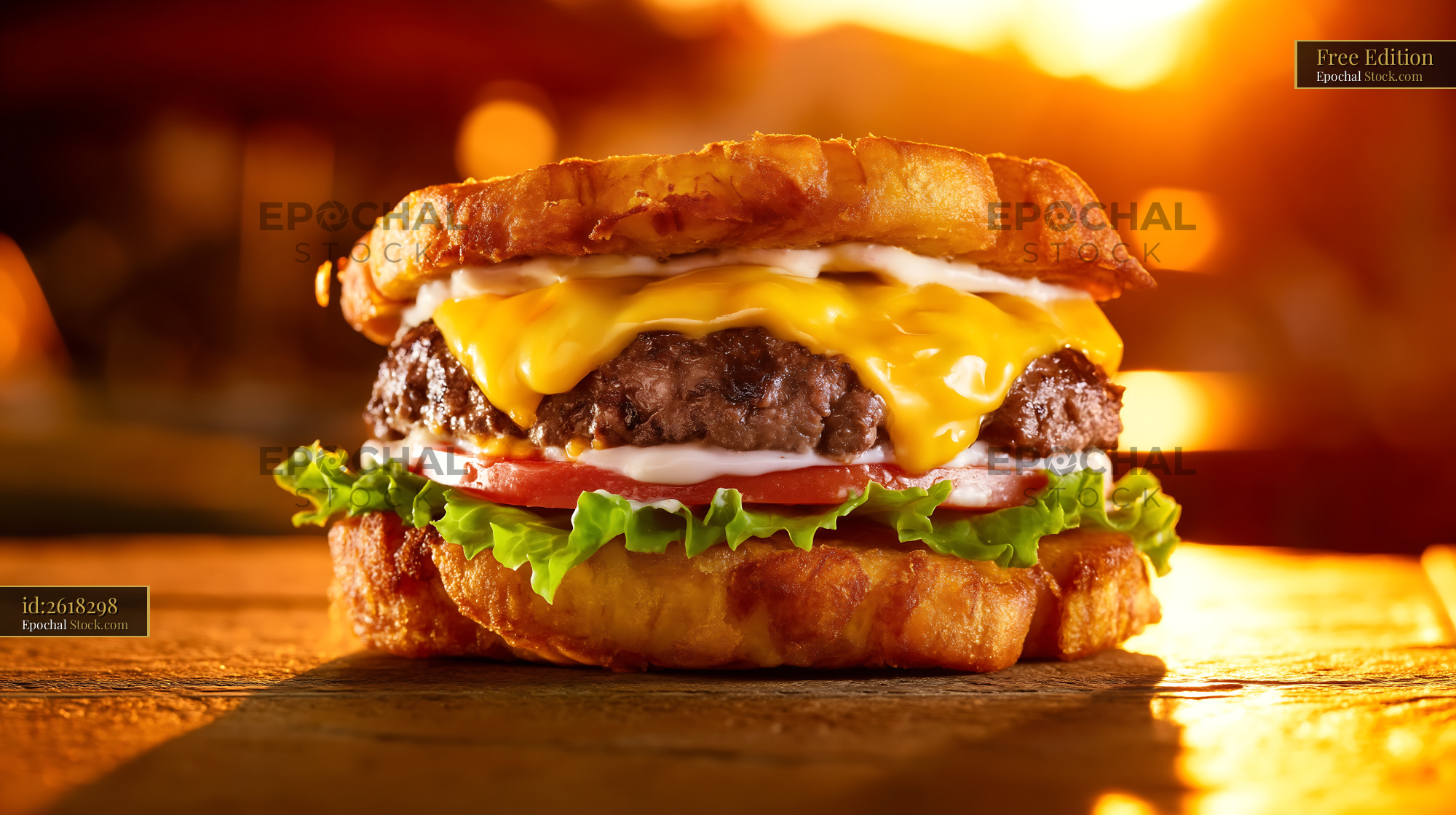Gourmet Cheeseburger on Toasted Bun - stock photo