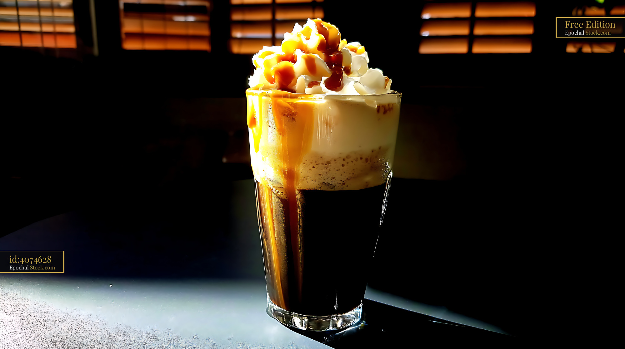 Nitro Caramel Coffee Topped with Cream - stock photo
