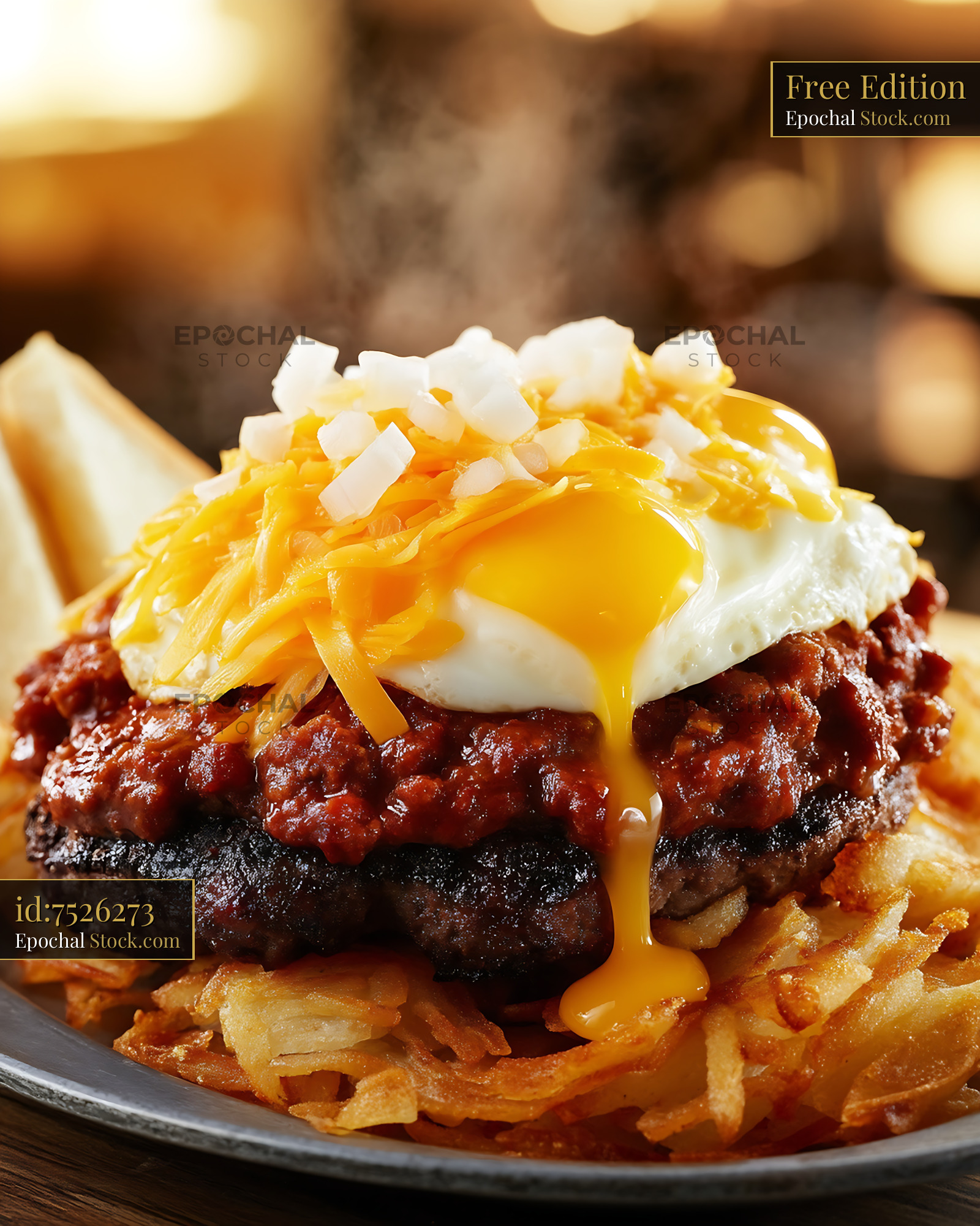 St. Louis Slinger with Egg and Crispy Fries - stock photo