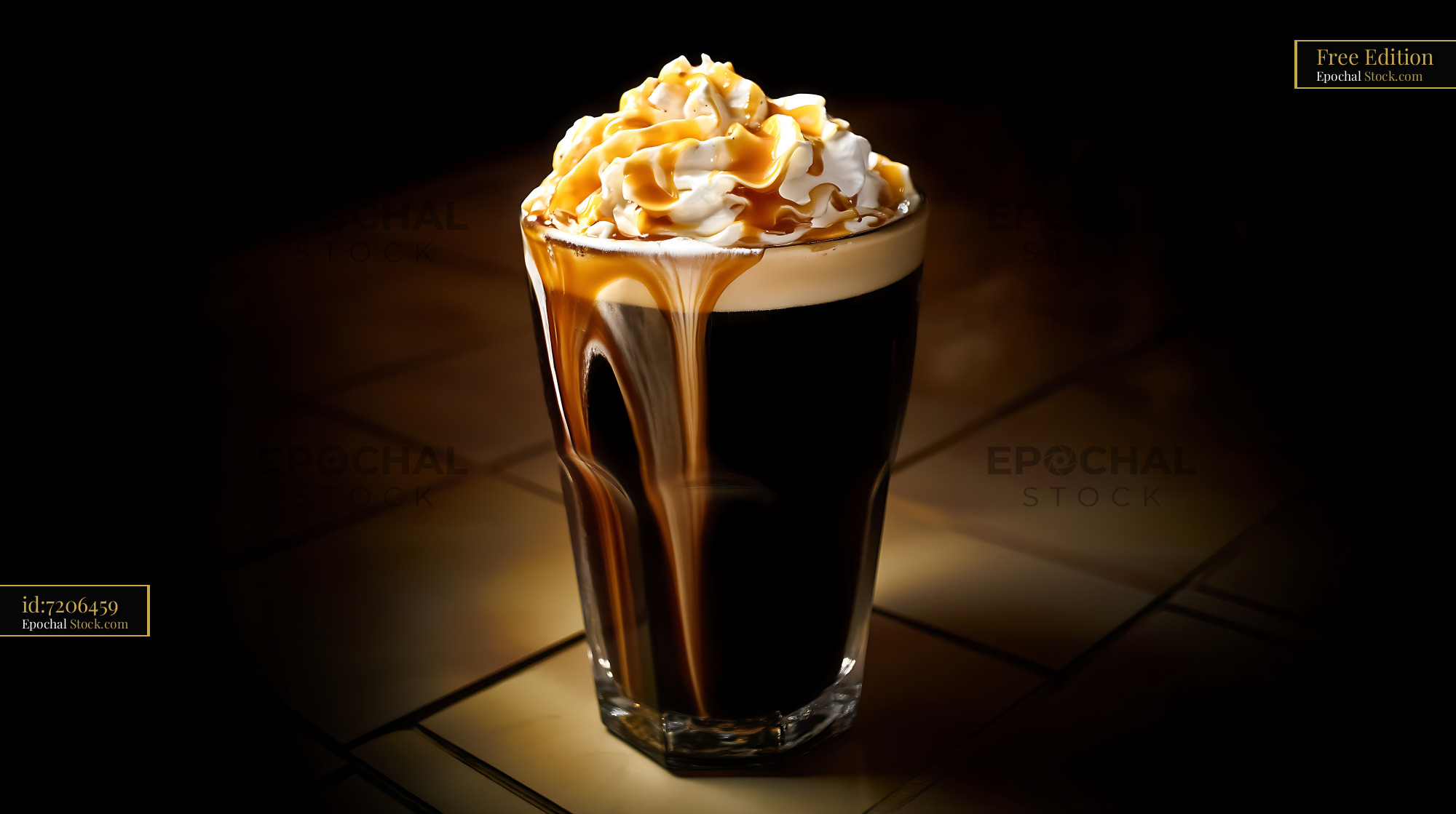 Nitro Caramel Coffee with Whipped Cream - stock photo