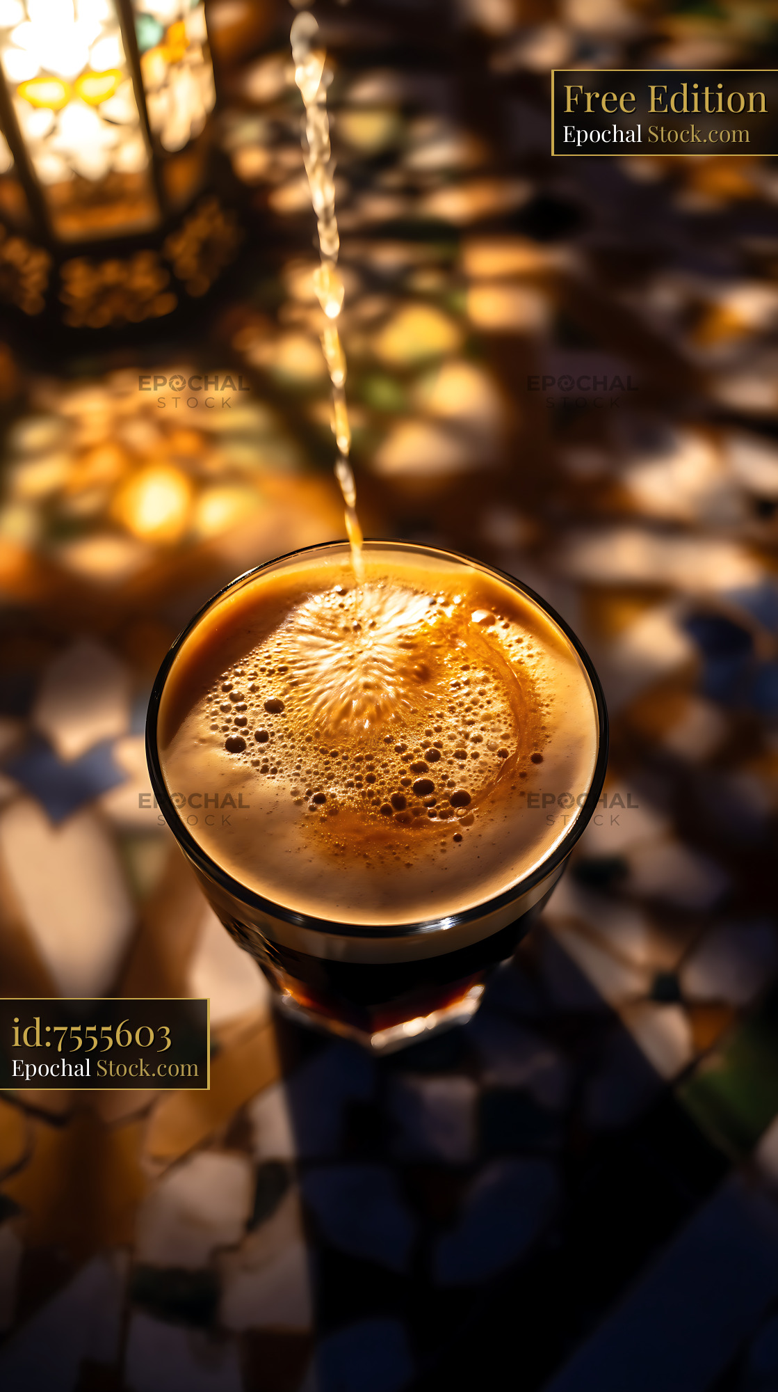 Nitro Caramel Coffee Pour with Creamy Foam - stock photo