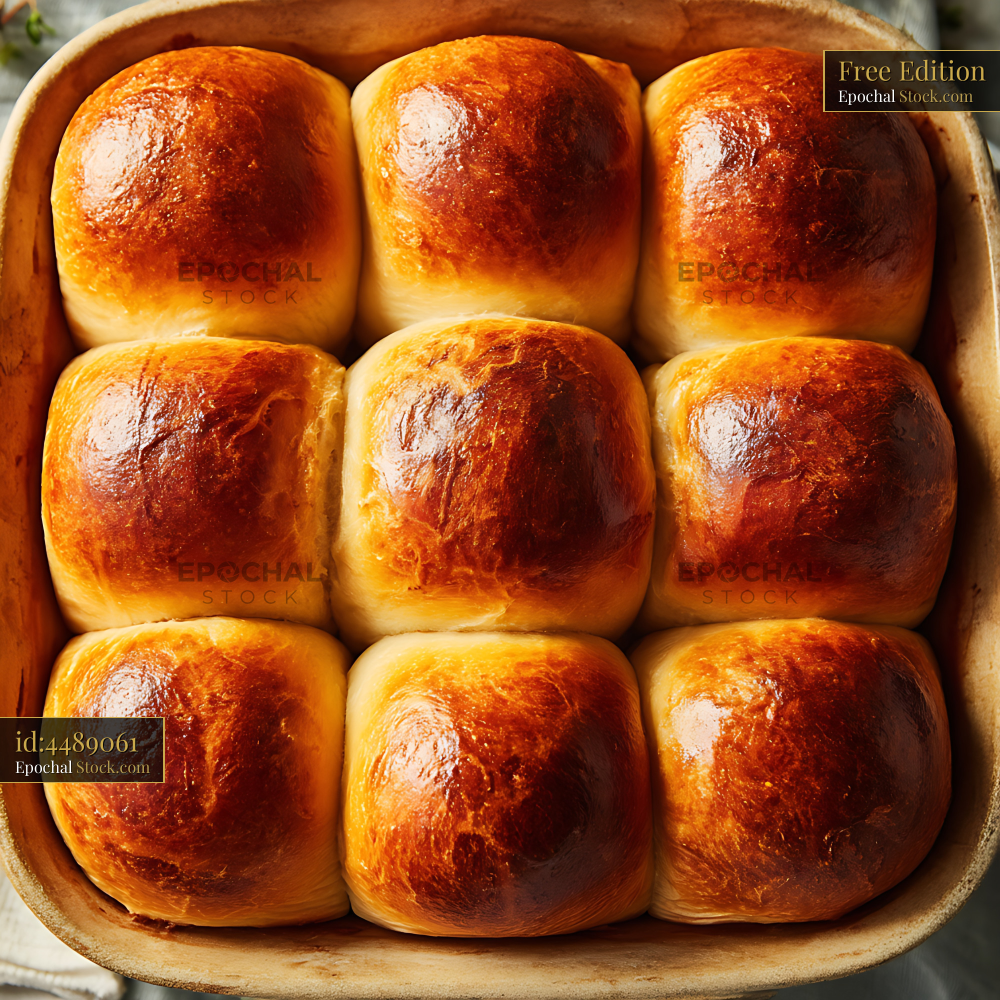 Warm Golden Baked Dinner Rolls in Pan - stock photo