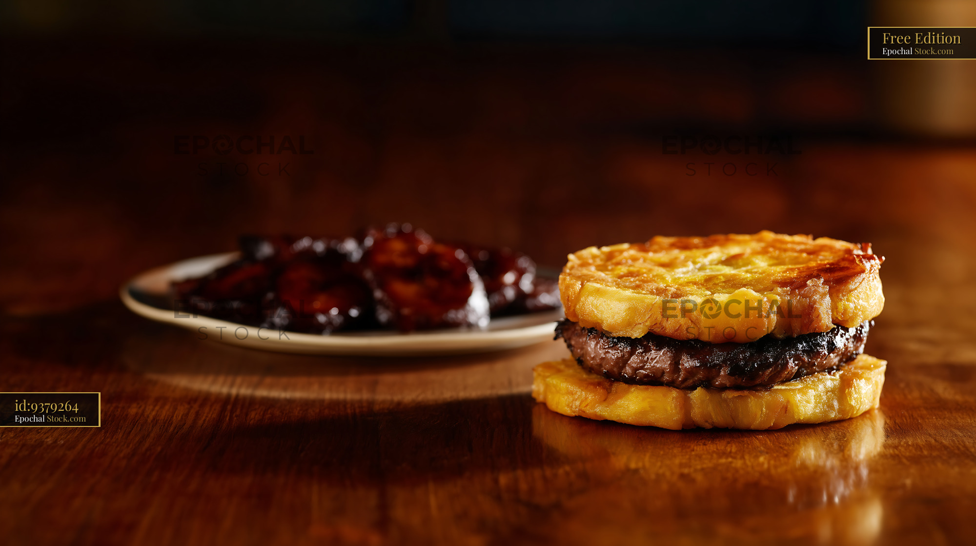 Jibarito Burger With Crispy Plantain Buns - stock photo