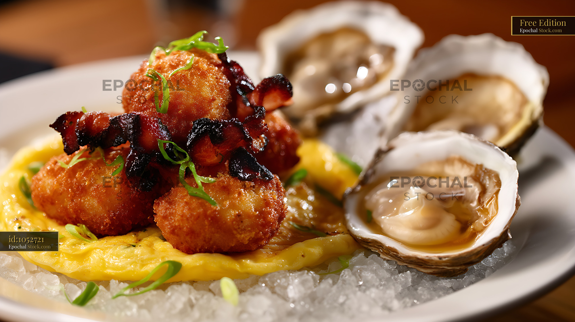 Crispy Scallops and Oysters, Fine Dining - stock photo