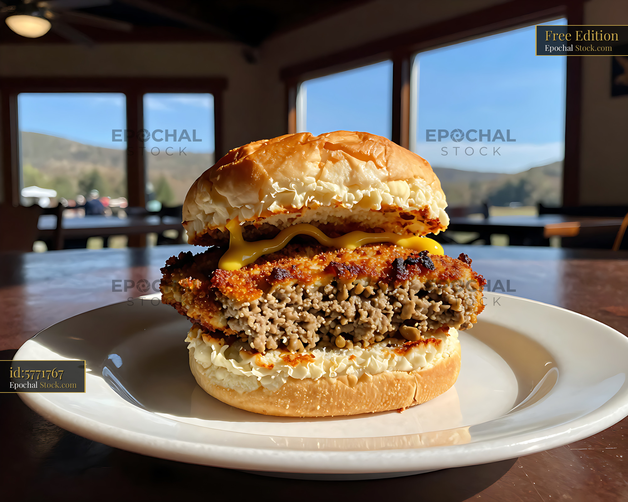 Livermush Sandwich with Cheese, Mountain Views - stock photo
