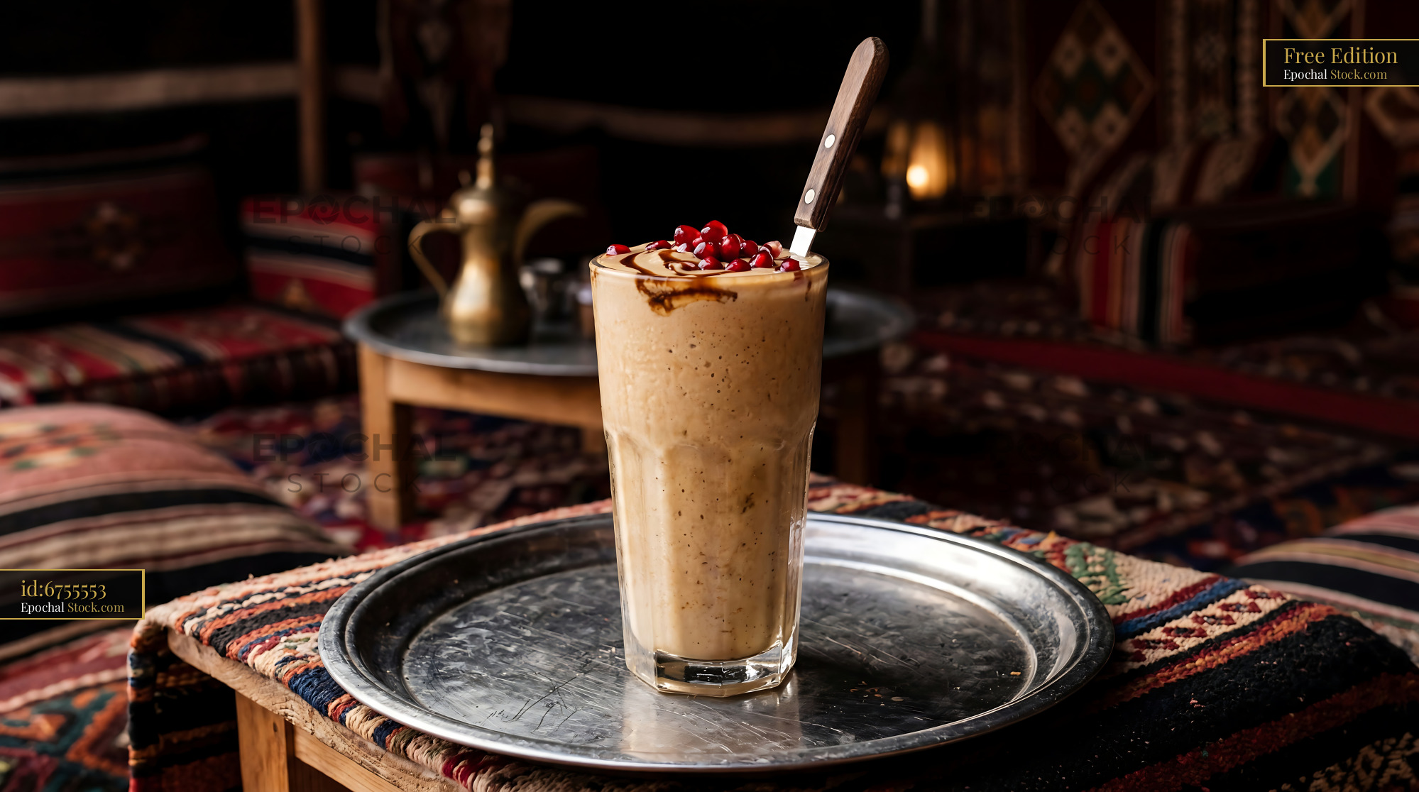 Creamy Tahini Date Shake with Pomegranate - stock photo